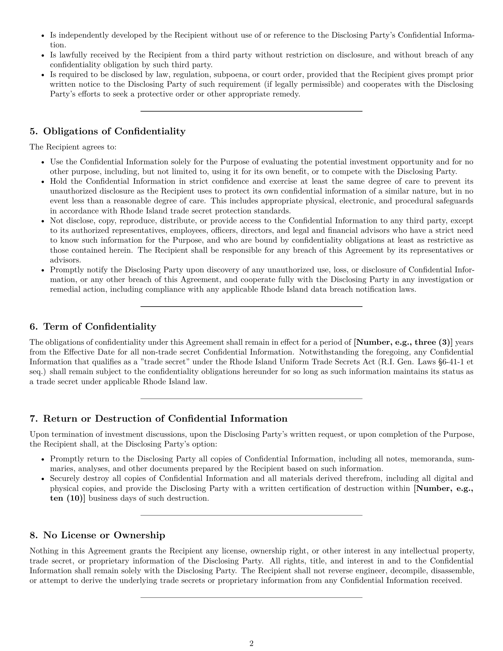 Preview page 2 of Pro Rhode Island investor nda template