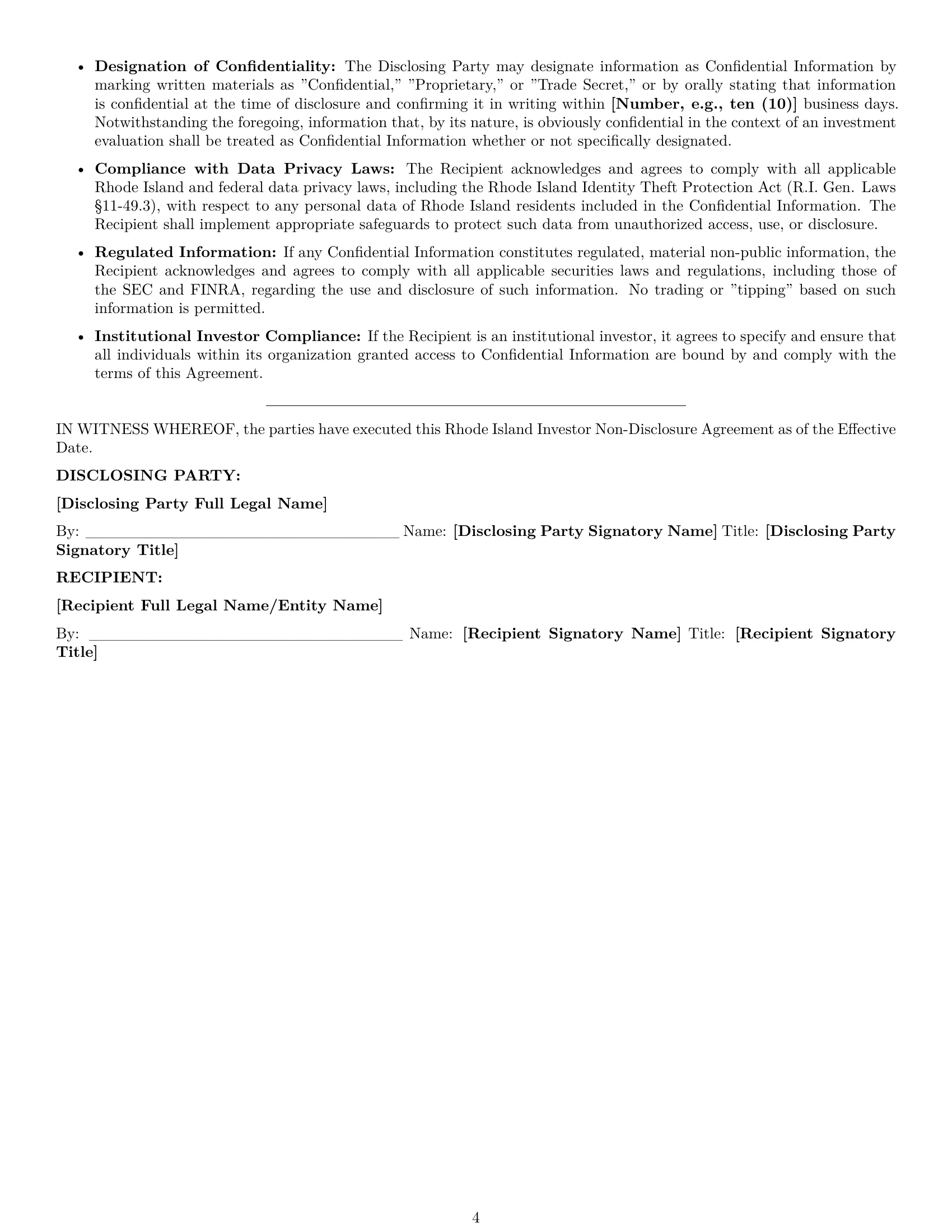Preview page 4 of Pro Rhode Island investor nda template