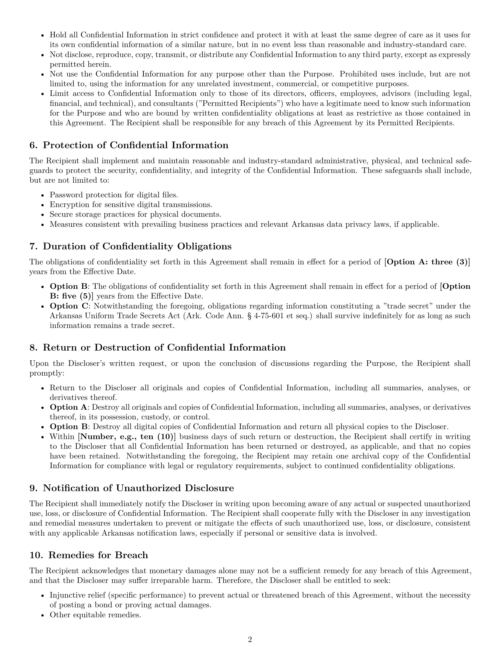 Preview page 2 of Pro Arkansas investor nda template