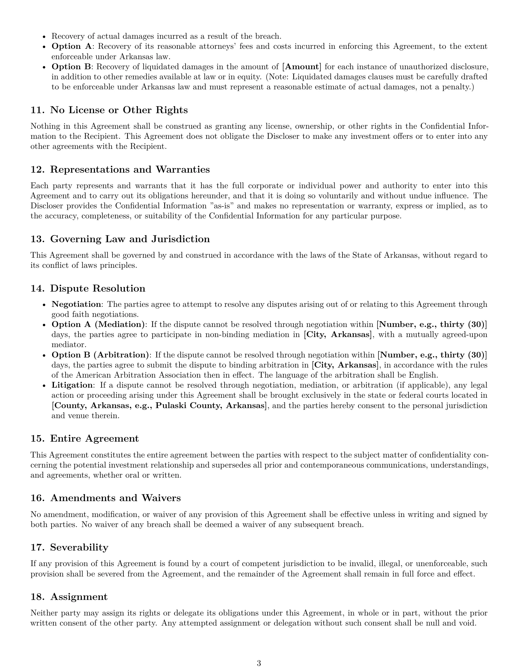 Preview page 3 of Pro Arkansas investor nda template