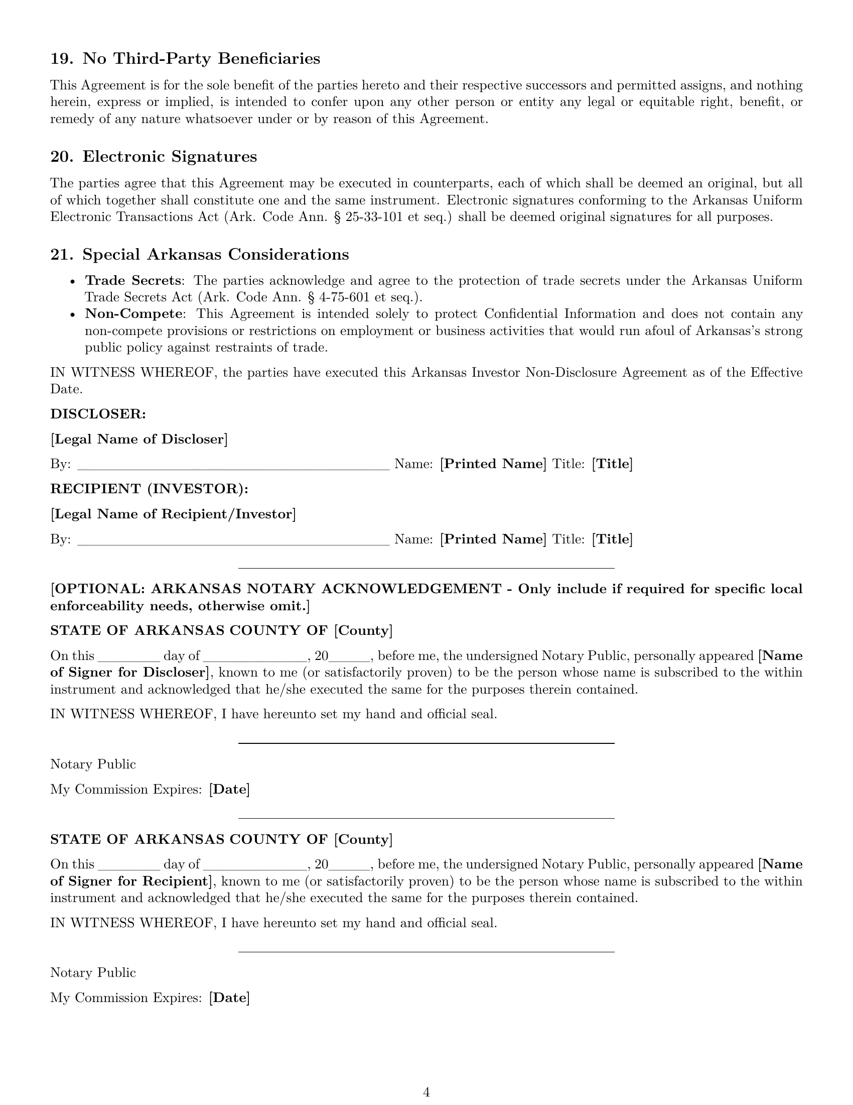 Preview page 4 of Pro Arkansas investor nda template