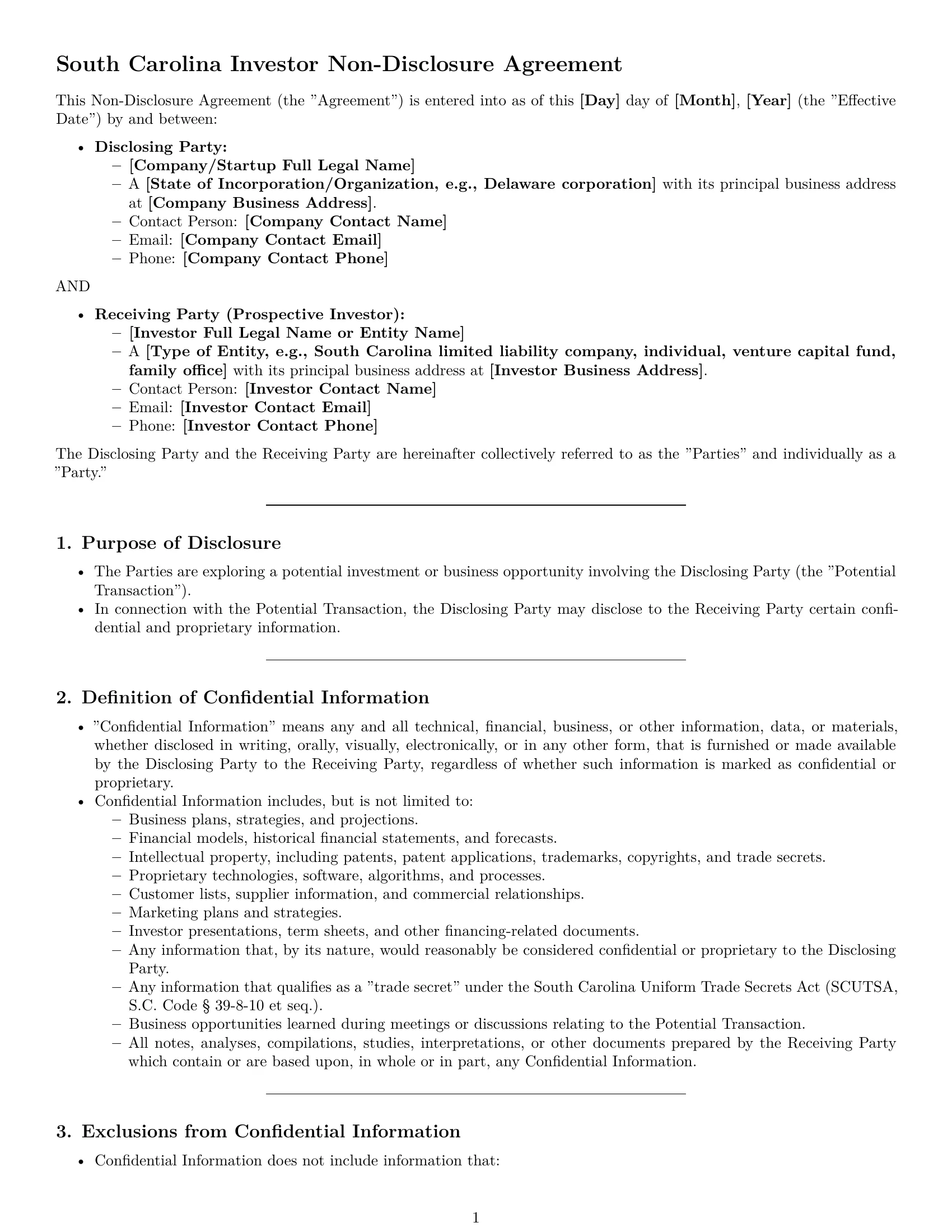Preview page 1 of Pro South Carolina investor nda template