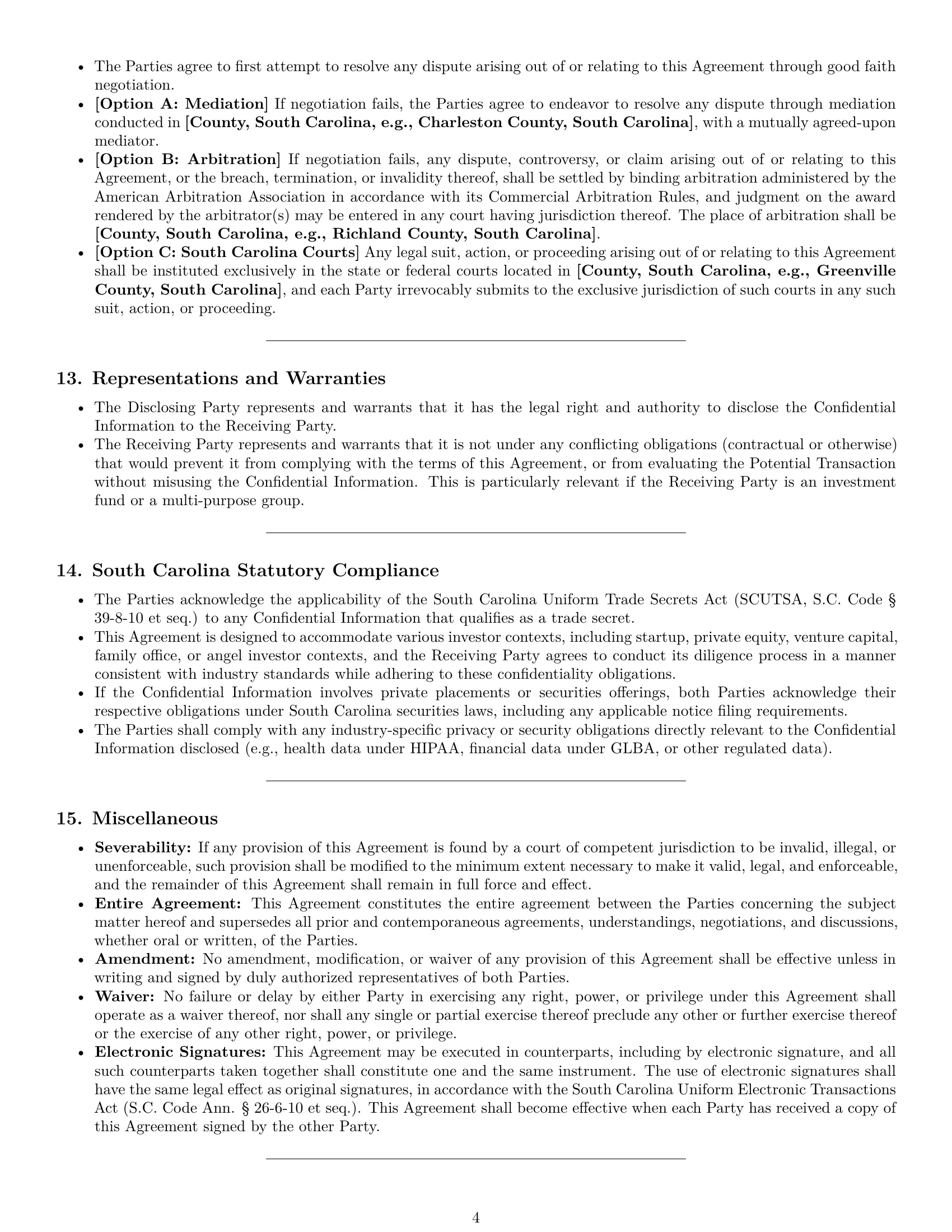 Preview page 4 of Pro South Carolina investor nda template