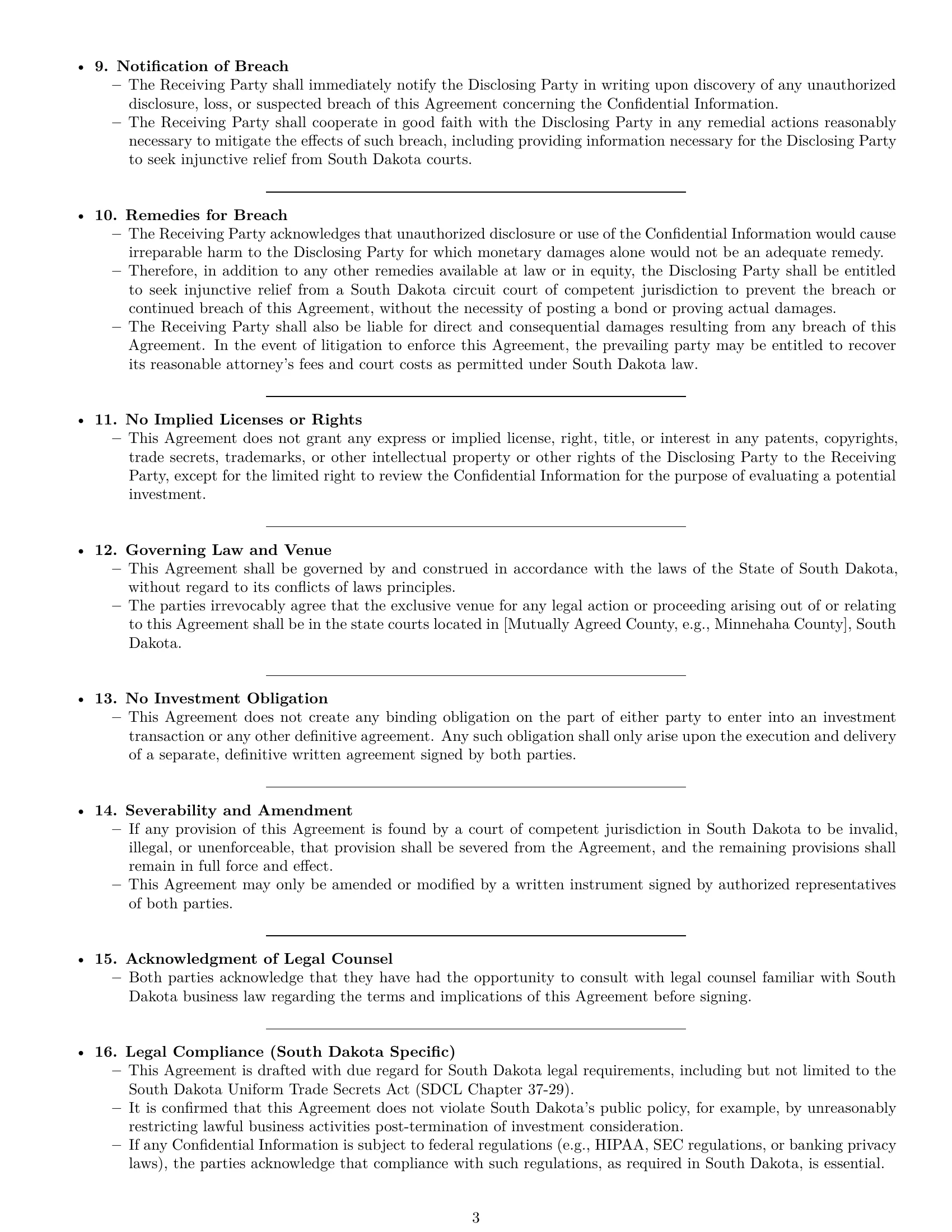 Preview page 3 of Pro South Dakota investor nda template