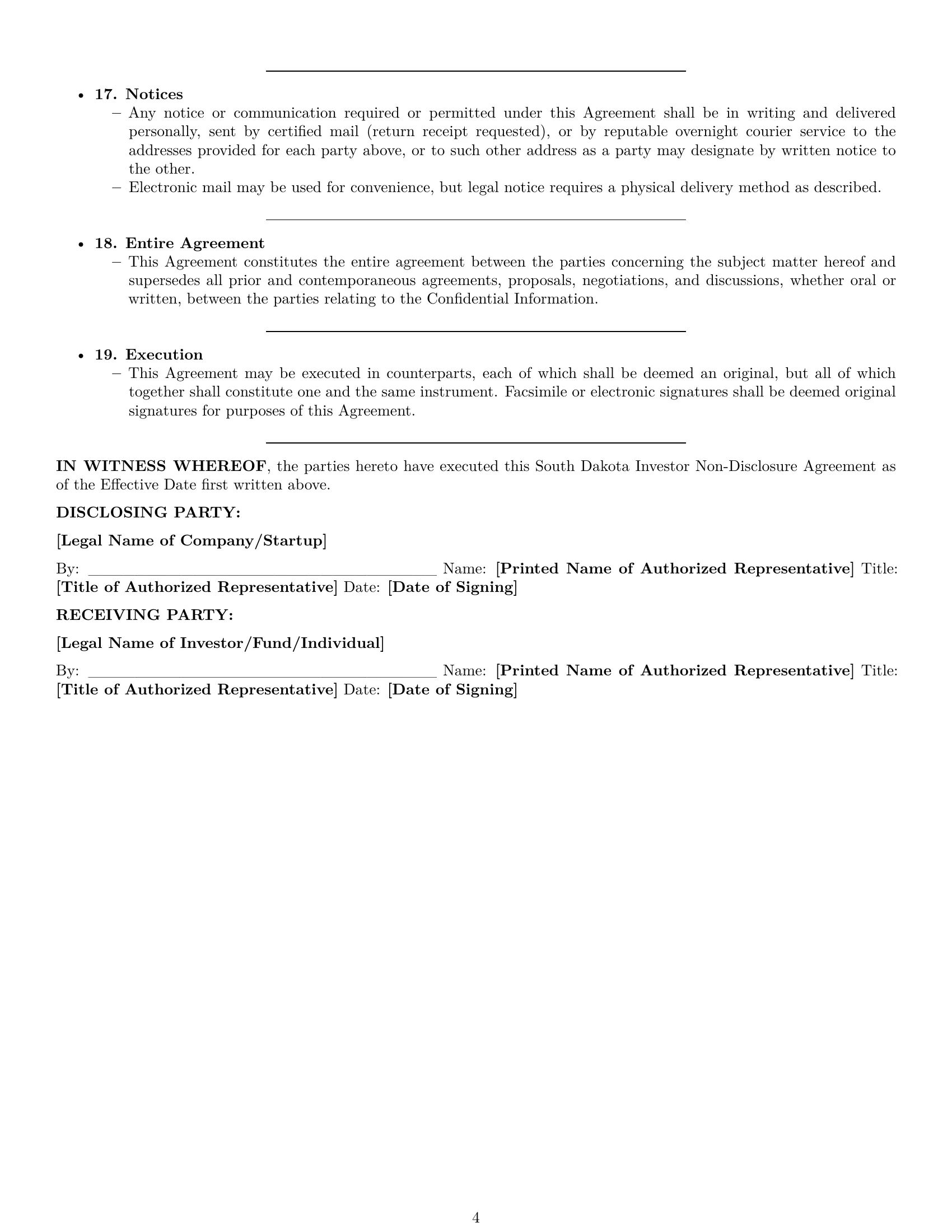Preview page 4 of Pro South Dakota investor nda template