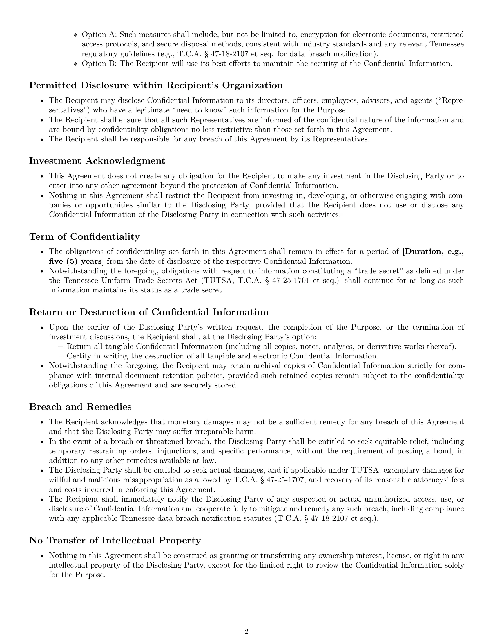 Preview page 2 of Pro Tennessee investor nda template