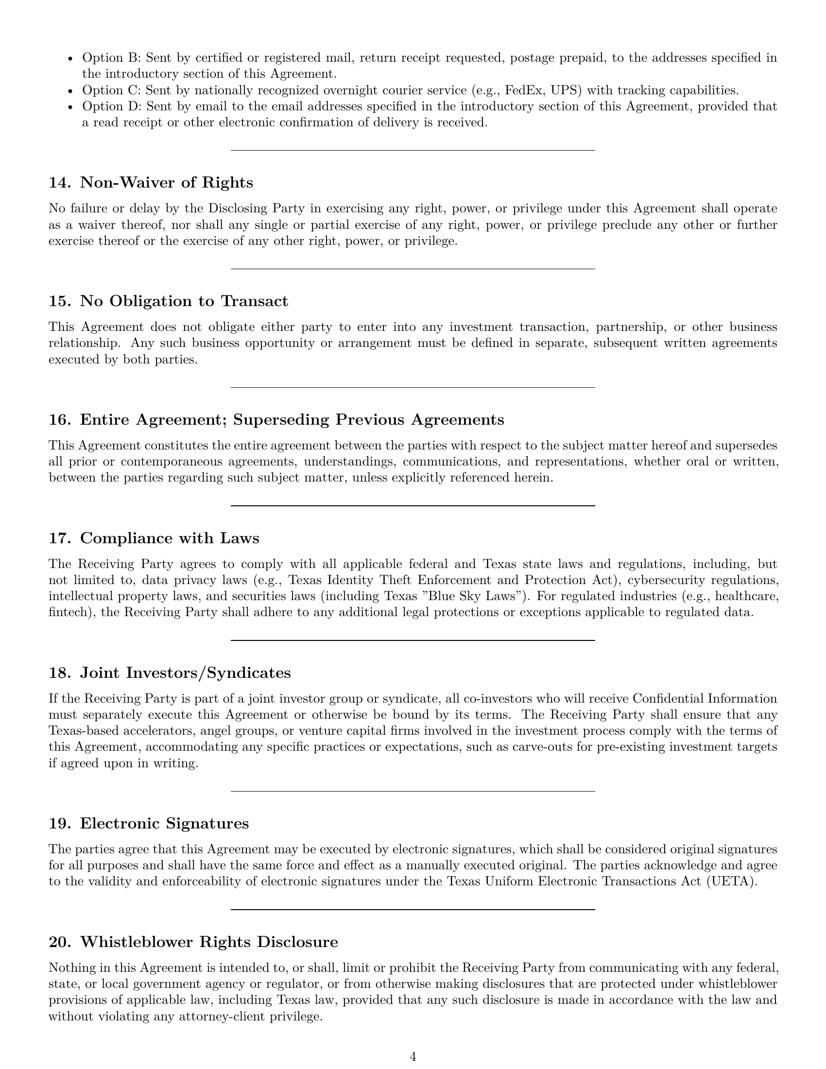 Preview page 4 of Pro Texas investor nda template