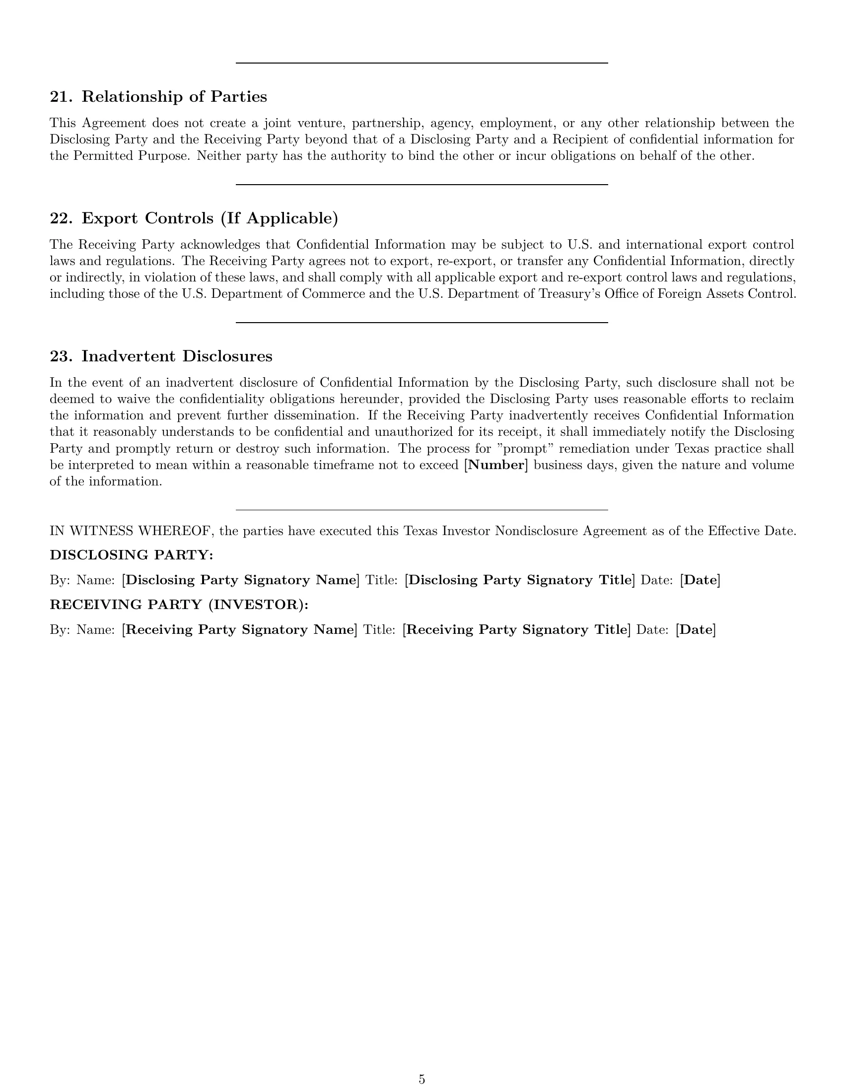 Preview page 5 of Pro Texas investor nda template