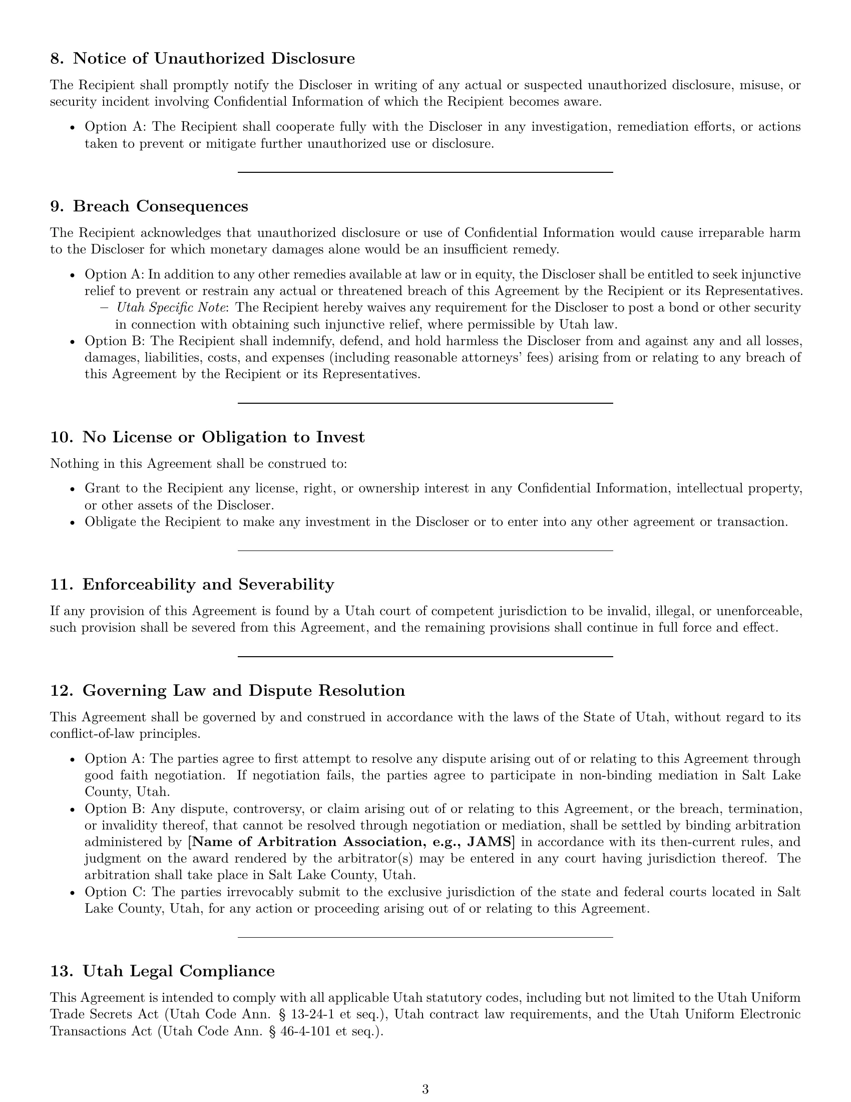 Preview page 3 of Pro Utah investor nda template
