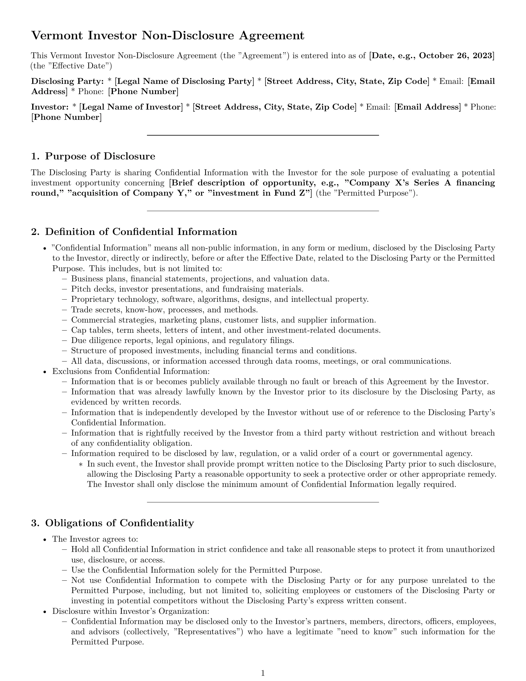 Preview page 1 of Pro Vermont investor nda template