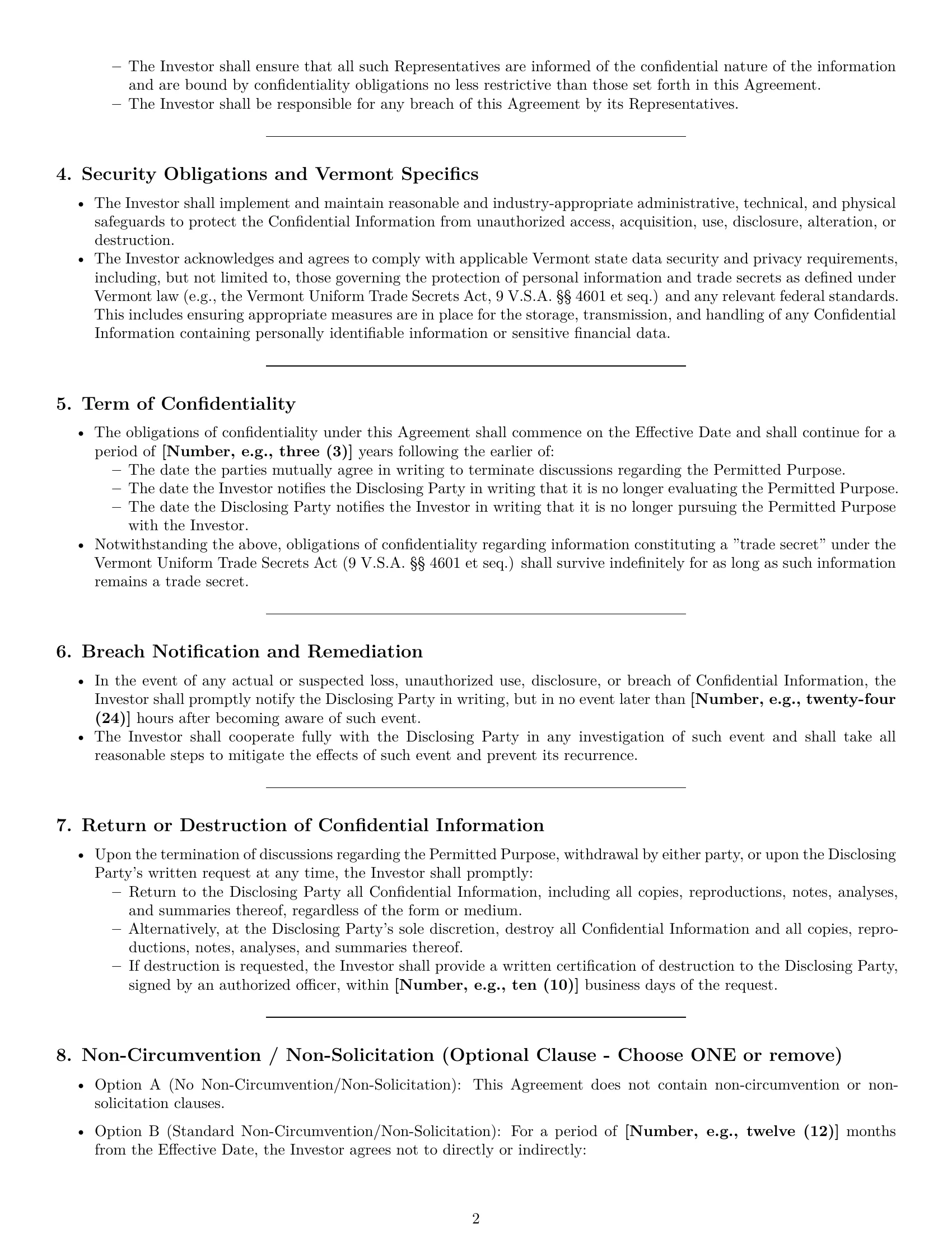 Preview page 2 of Pro Vermont investor nda template