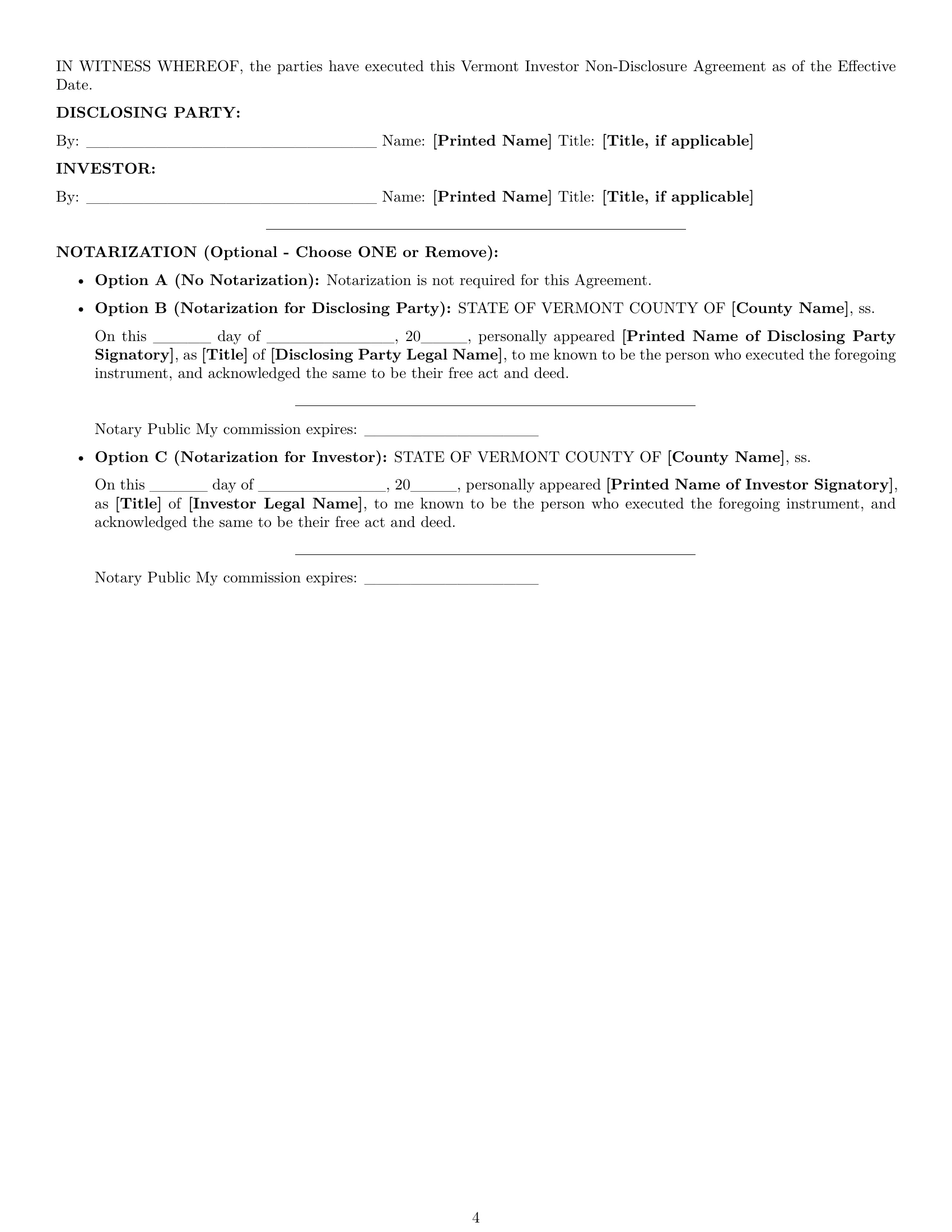 Preview page 4 of Pro Vermont investor nda template