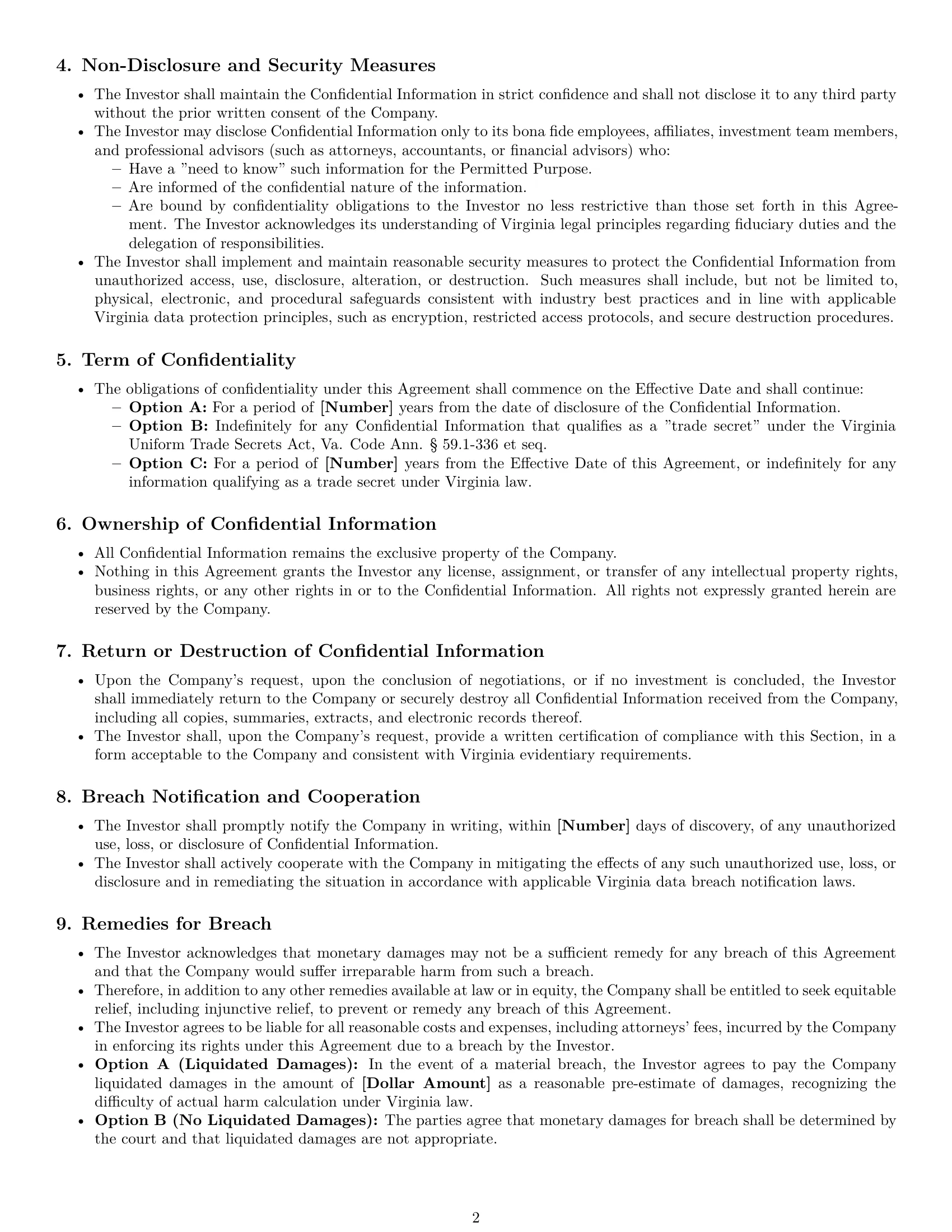 Preview page 2 of Pro Virginia investor nda template