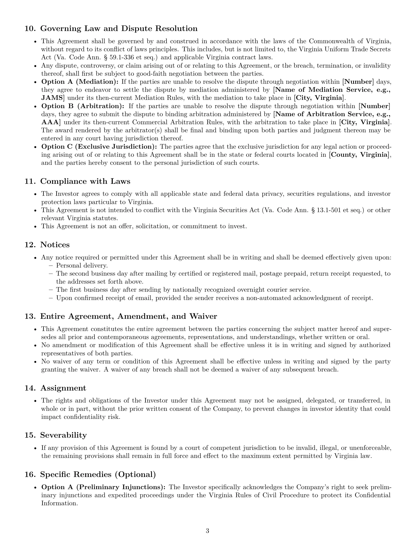 Preview page 3 of Pro Virginia investor nda template