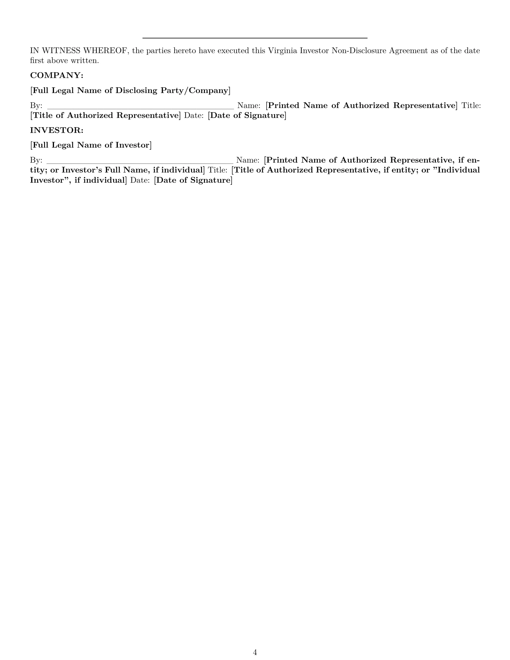 Preview page 4 of Pro Virginia investor nda template
