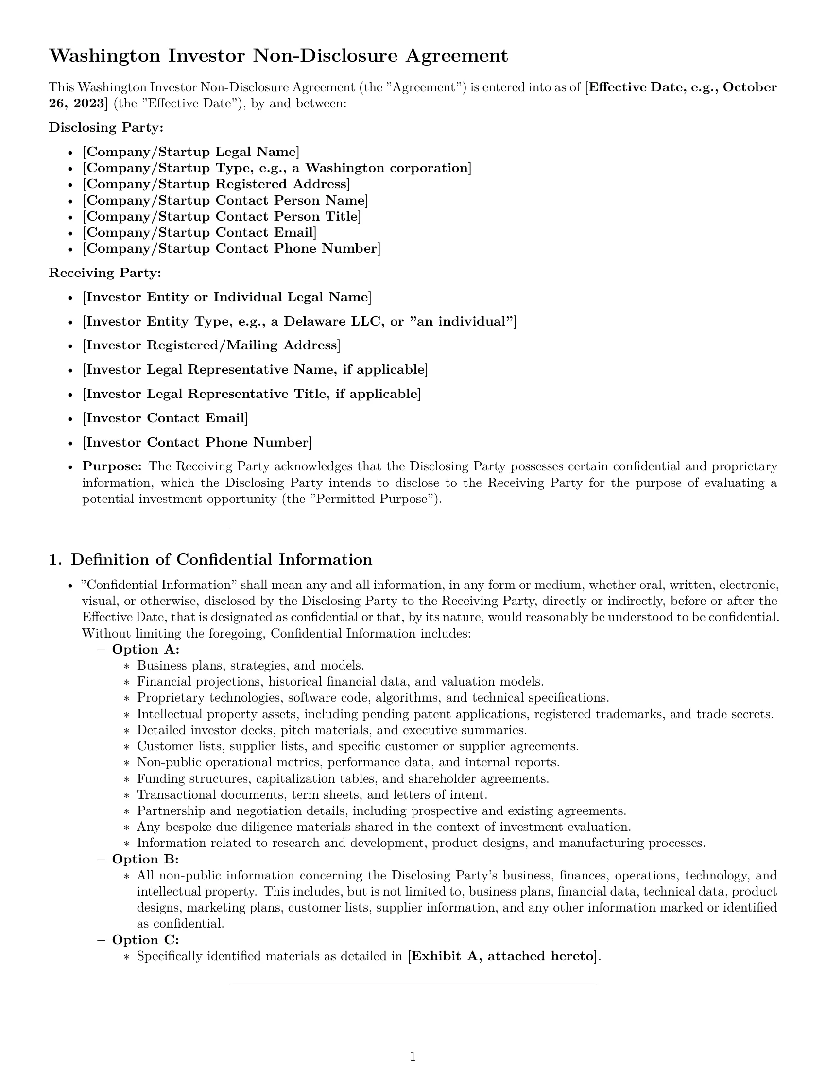 Preview page 1 of Pro Washington investor nda template