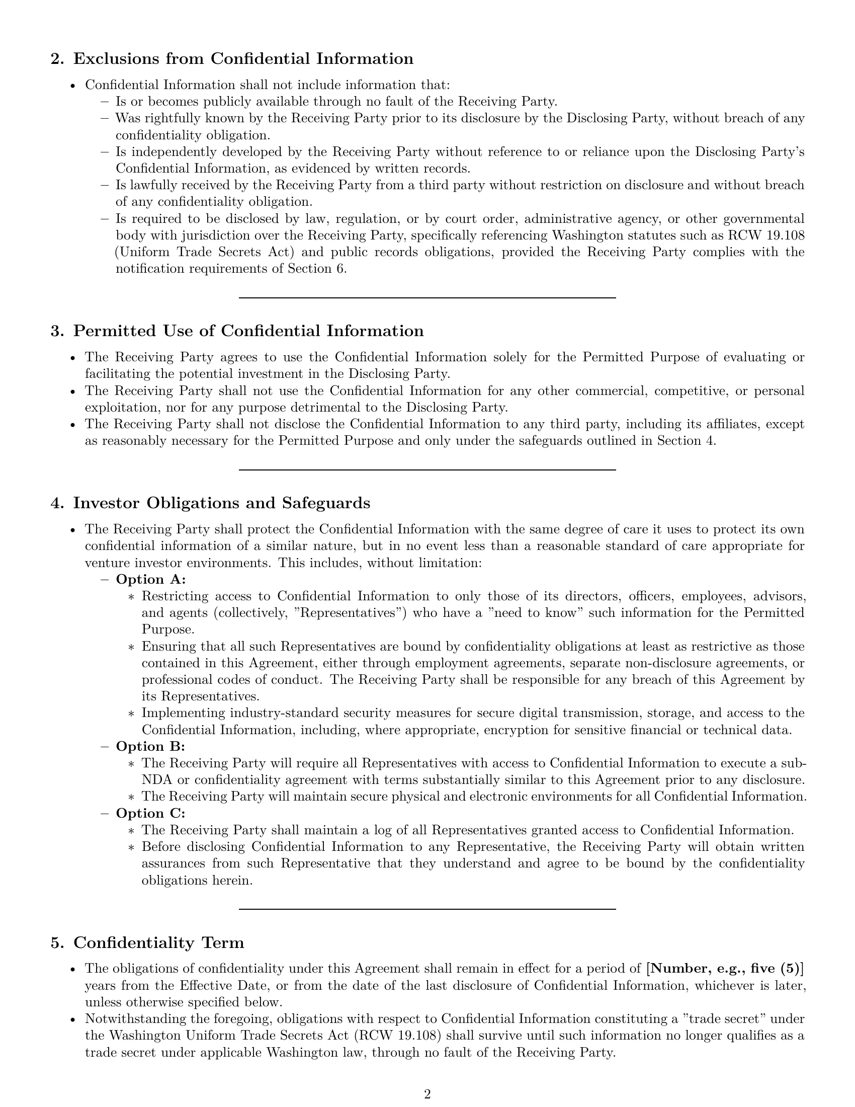 Preview page 2 of Pro Washington investor nda template