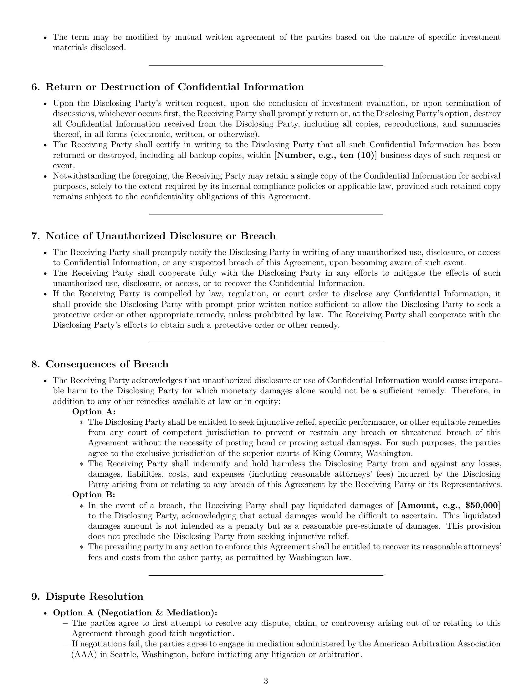 Preview page 3 of Pro Washington investor nda template