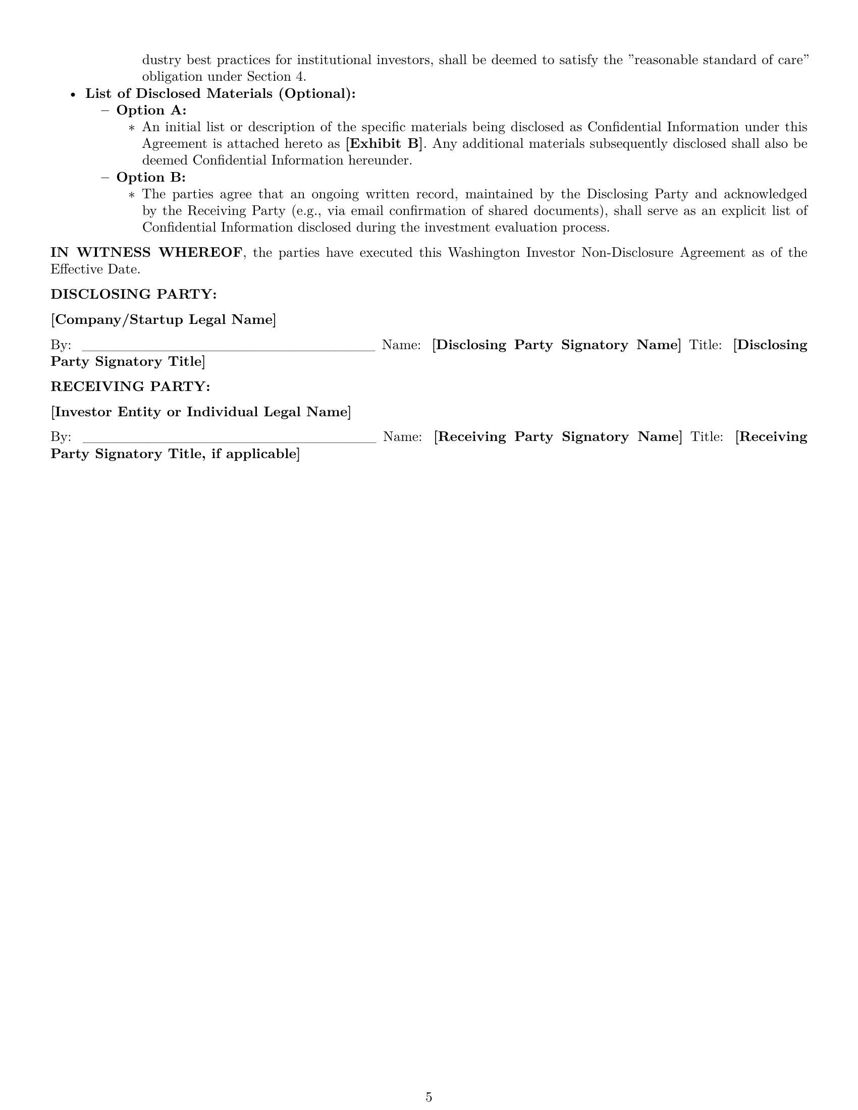 Preview page 5 of Pro Washington investor nda template