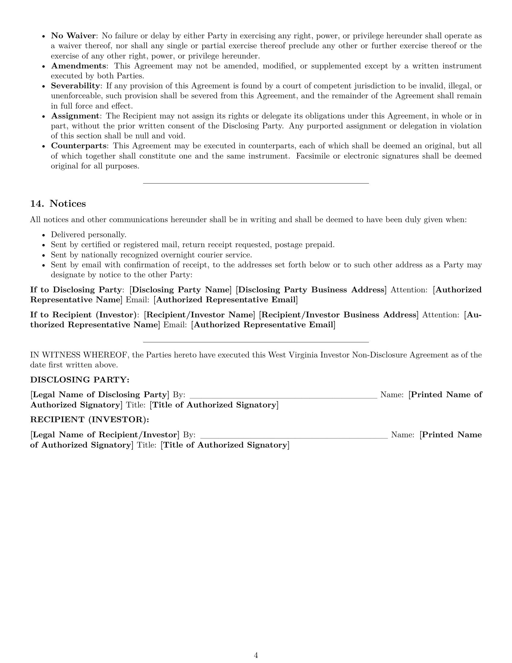 Preview page 4 of Pro West Virginia investor nda template