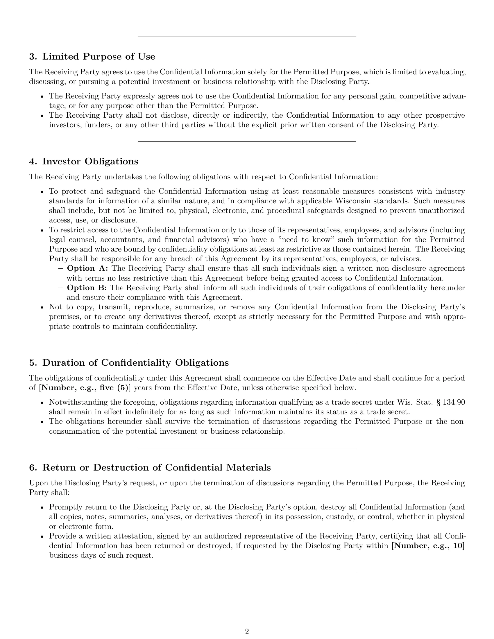 Preview page 2 of Pro Wisconsin investor nda template