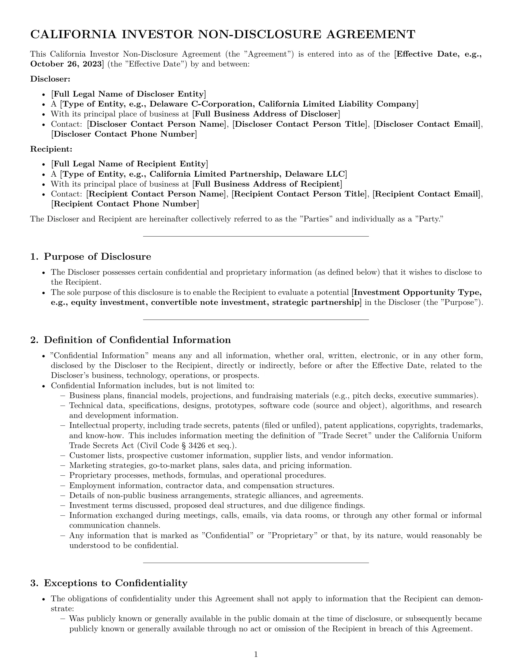 Preview page 1 of Pro California investor nda template
