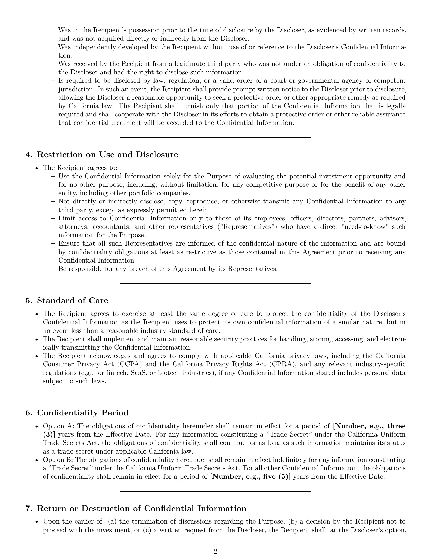 Preview page 2 of Pro California investor nda template