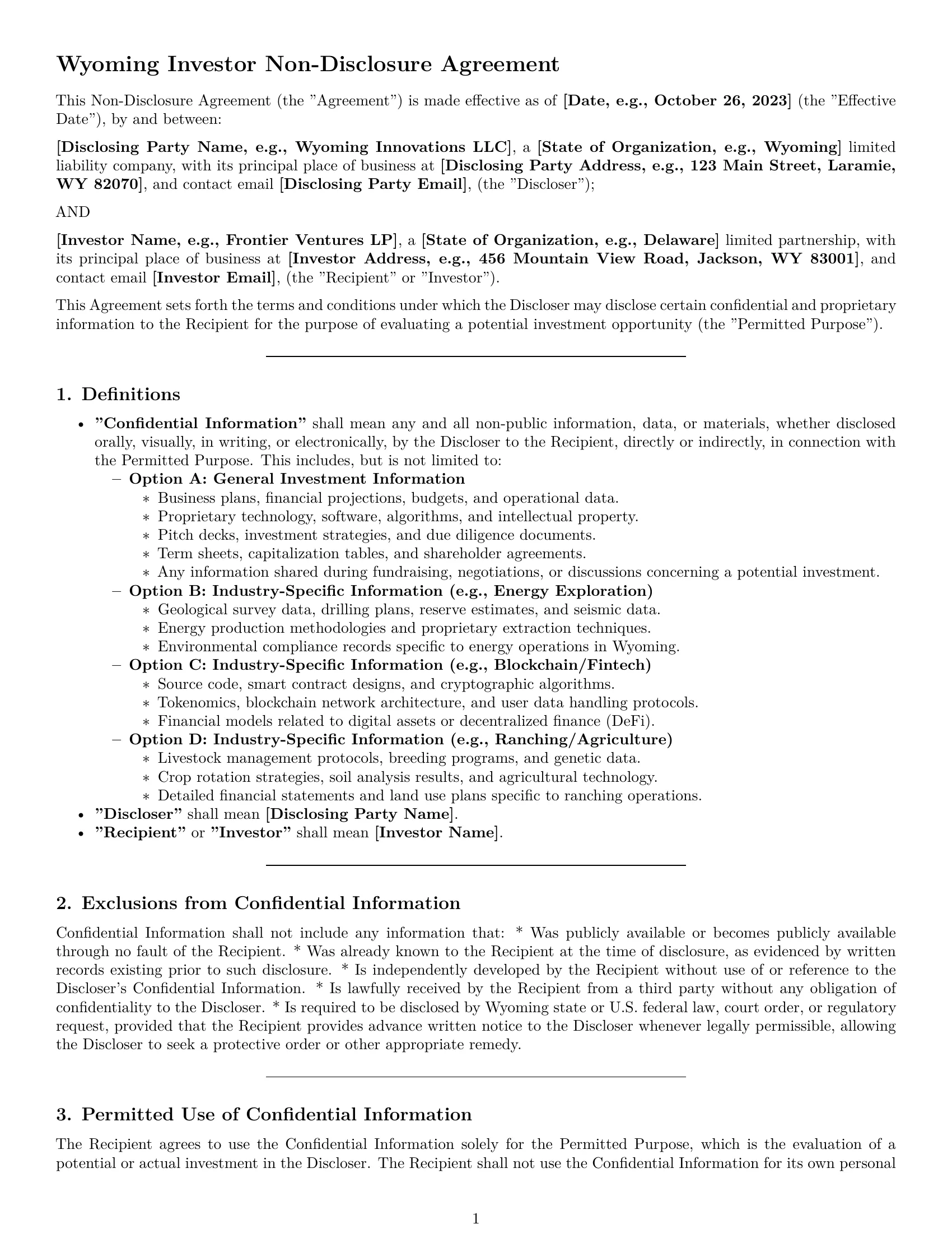 Preview page 1 of Pro Wyoming investor nda template