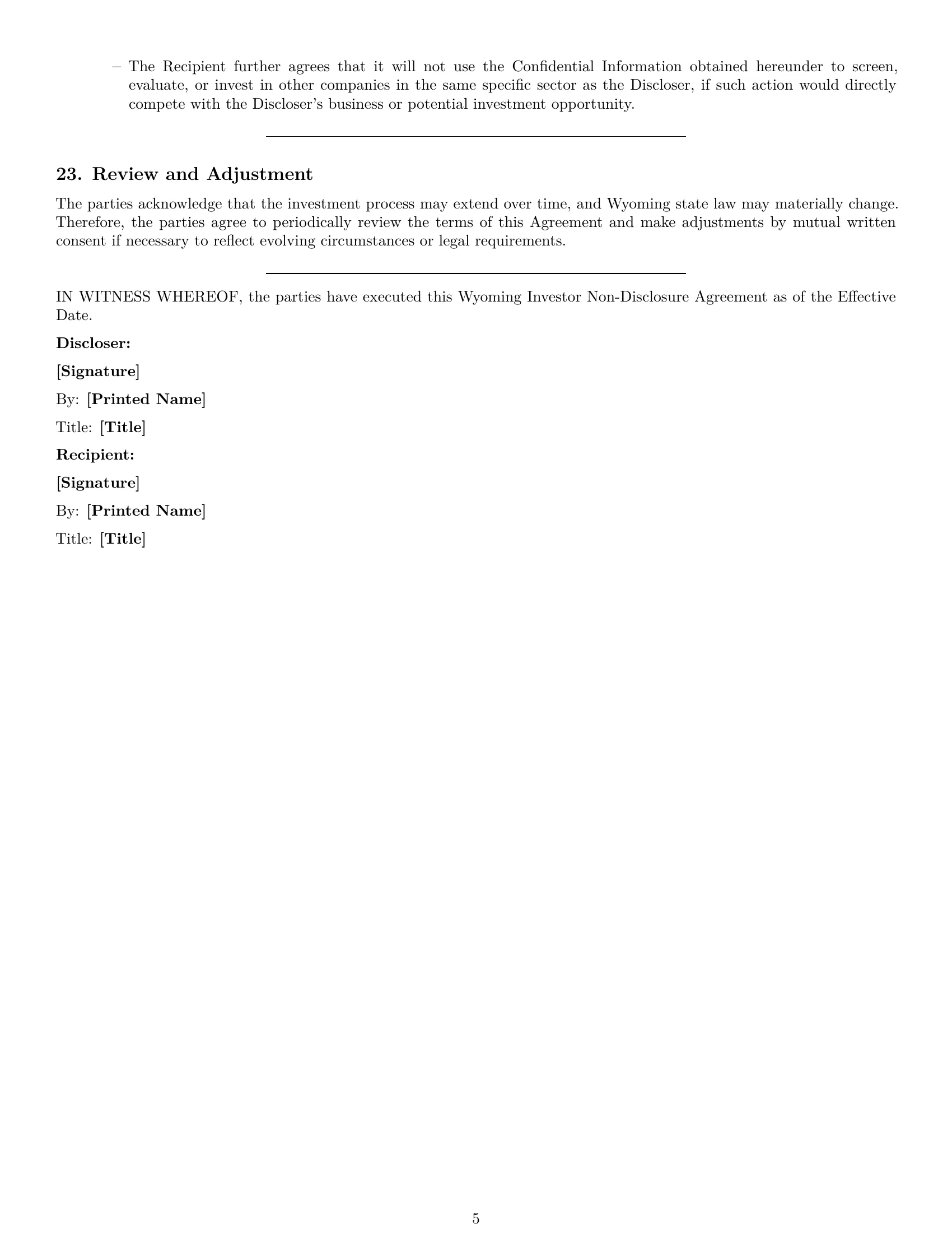 Preview page 5 of Pro Wyoming investor nda template