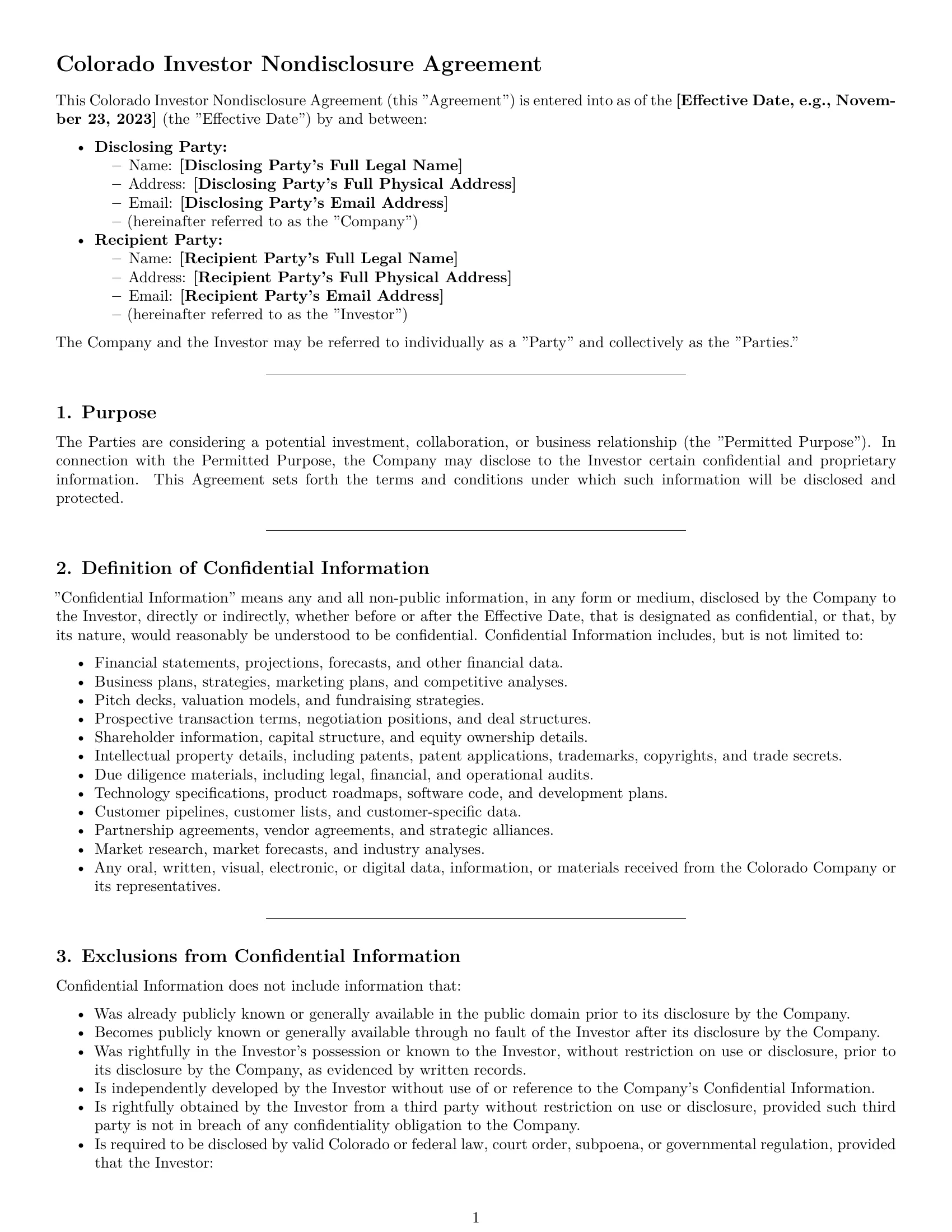 Preview page 1 of Pro Colorado investor nda template