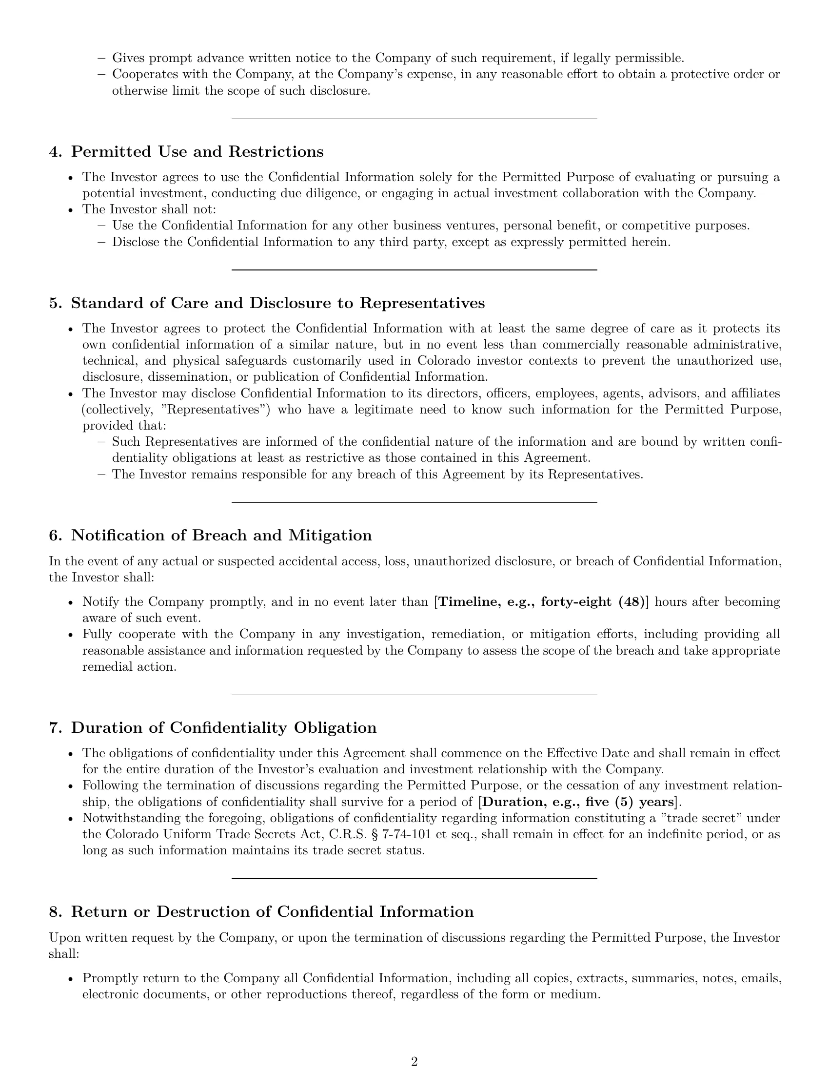 Preview page 2 of Pro Colorado investor nda template