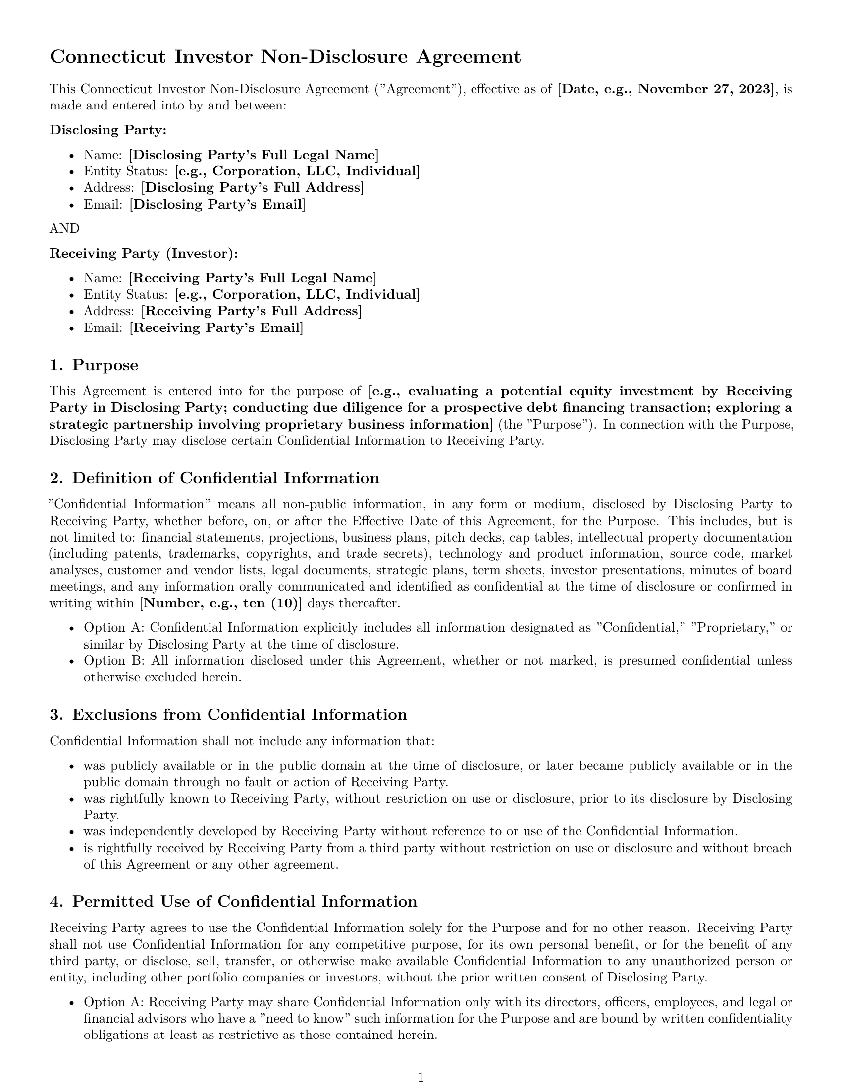 Preview page 1 of Pro Connecticut investor nda template