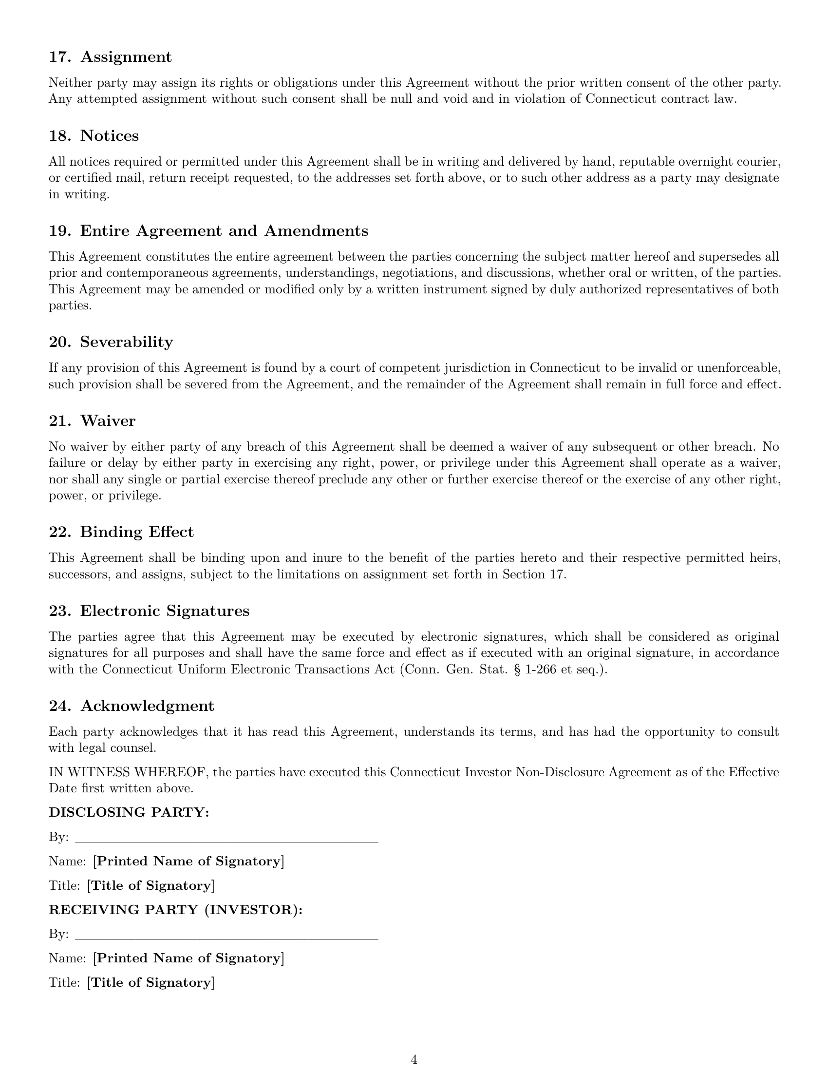 Preview page 4 of Pro Connecticut investor nda template