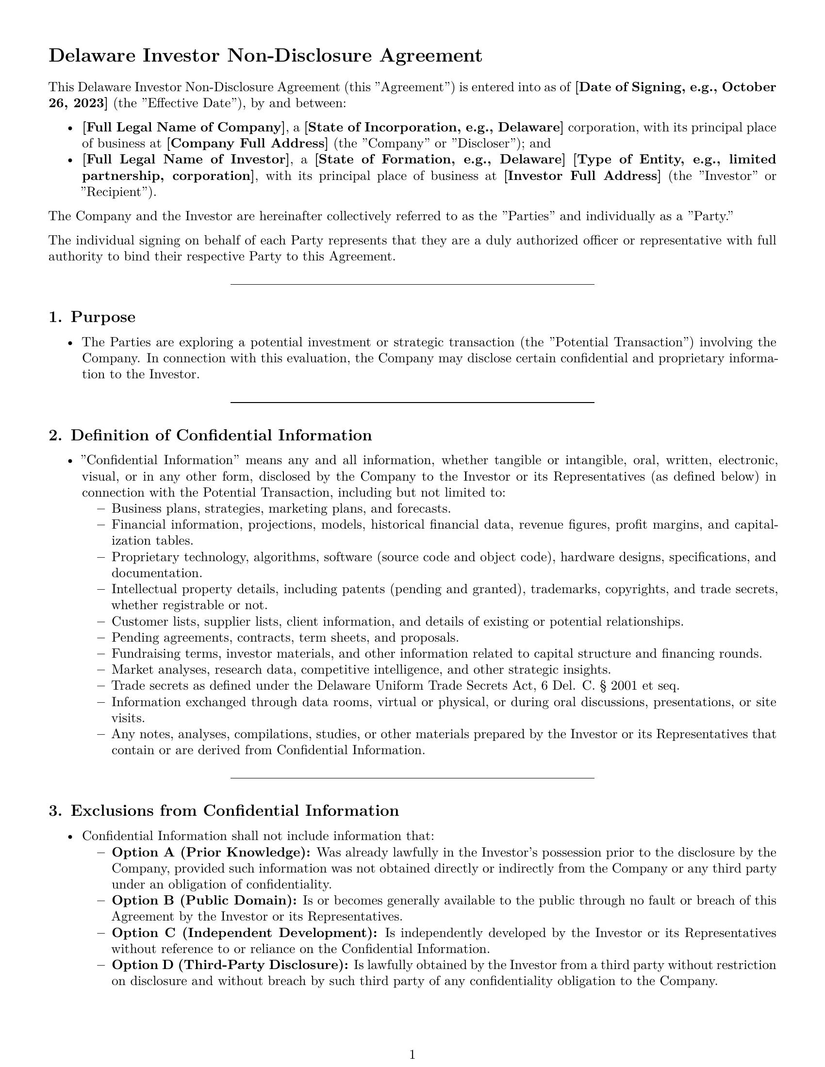 Preview page 1 of Pro Delaware investor nda template