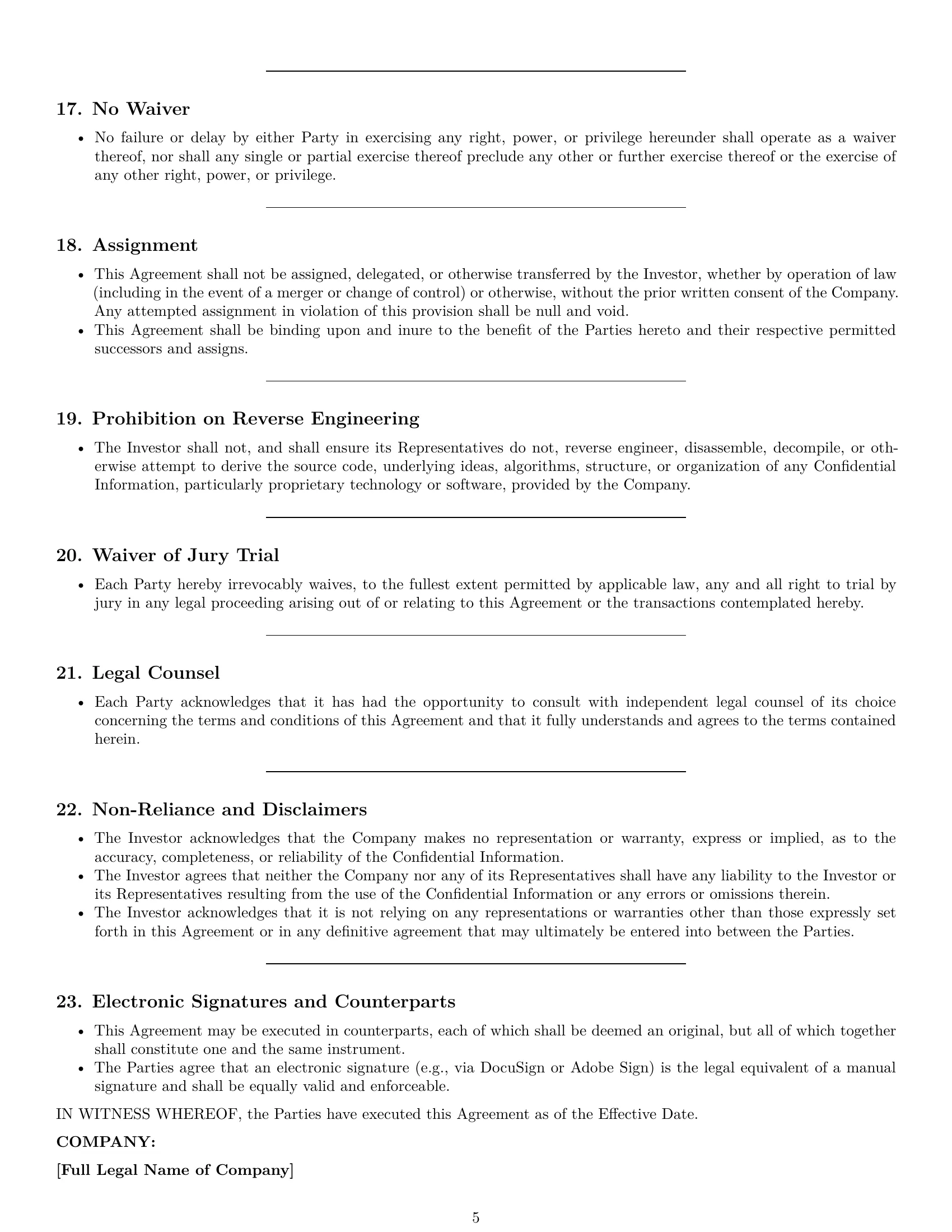 Preview page 5 of Pro Delaware investor nda template