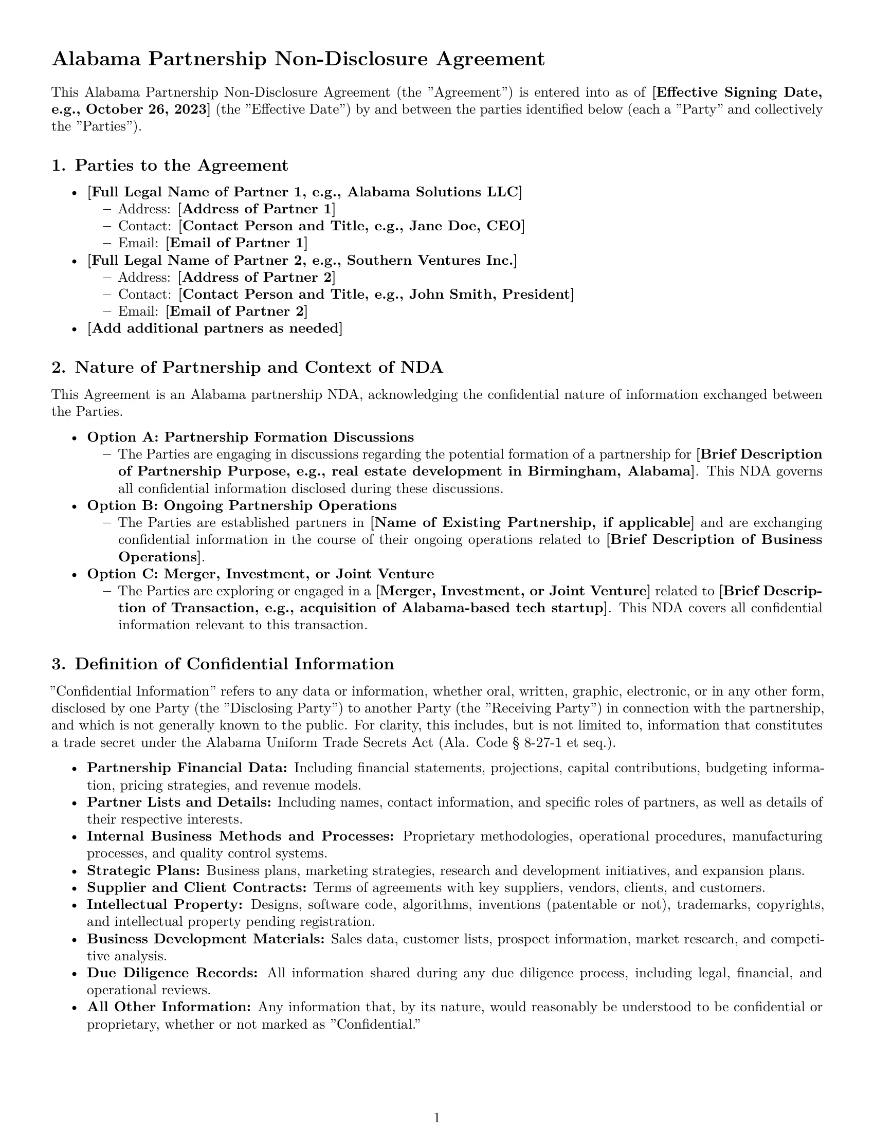 Preview page 1 of Pro Alabama partnership nda template