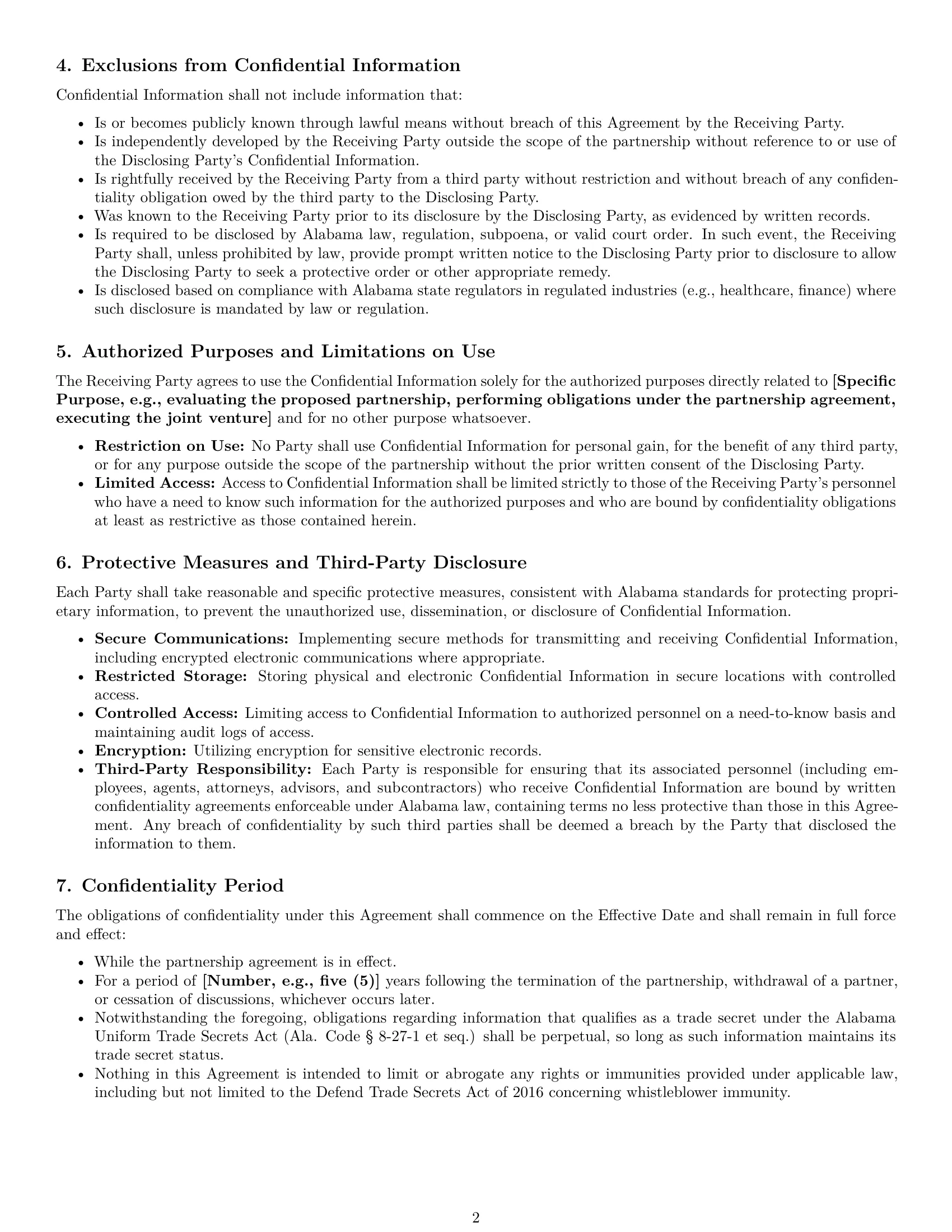 Preview page 2 of Pro Alabama partnership nda template