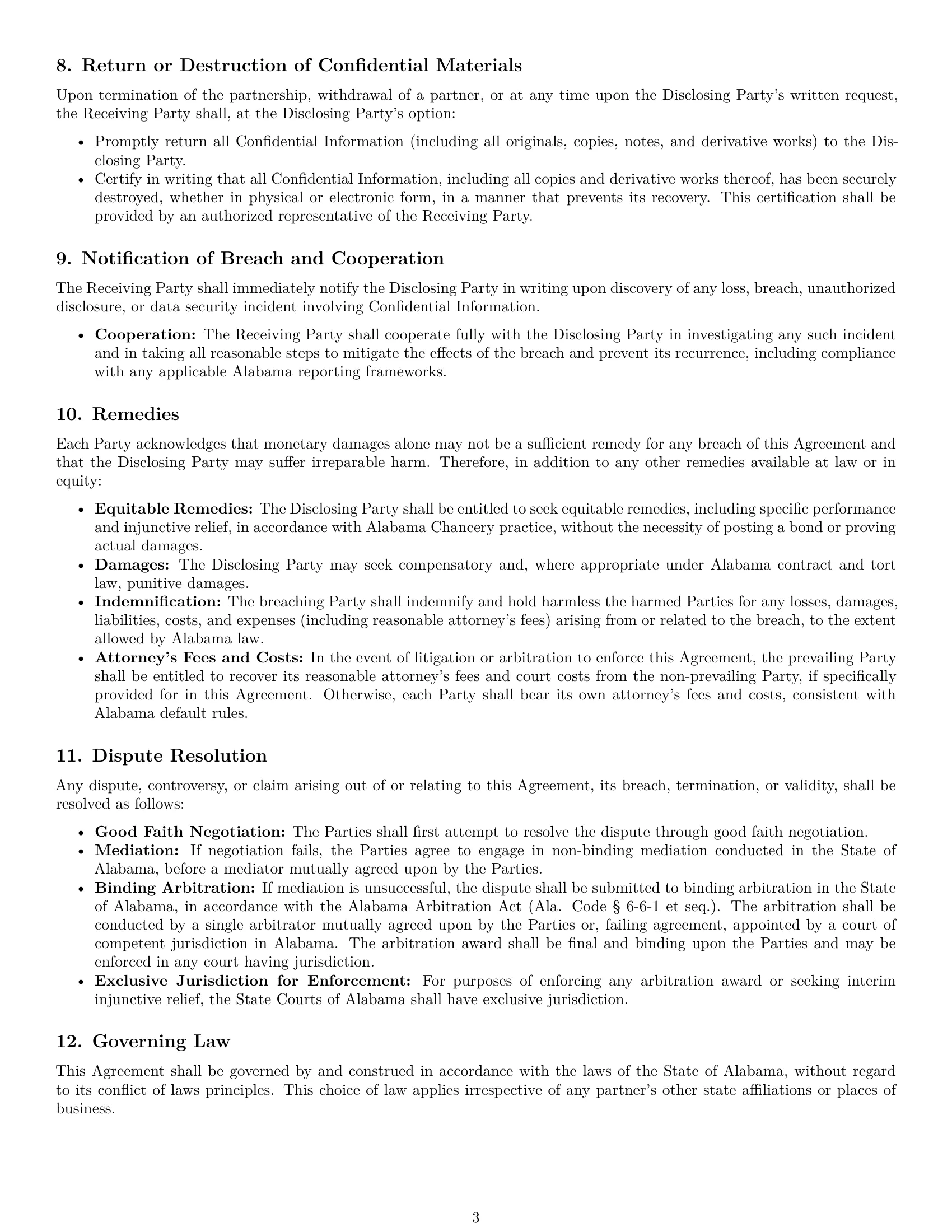 Preview page 3 of Pro Alabama partnership nda template