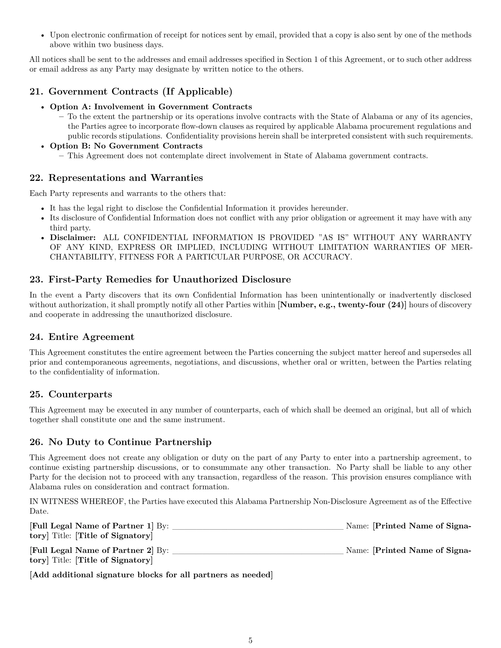 Preview page 5 of Pro Alabama partnership nda template