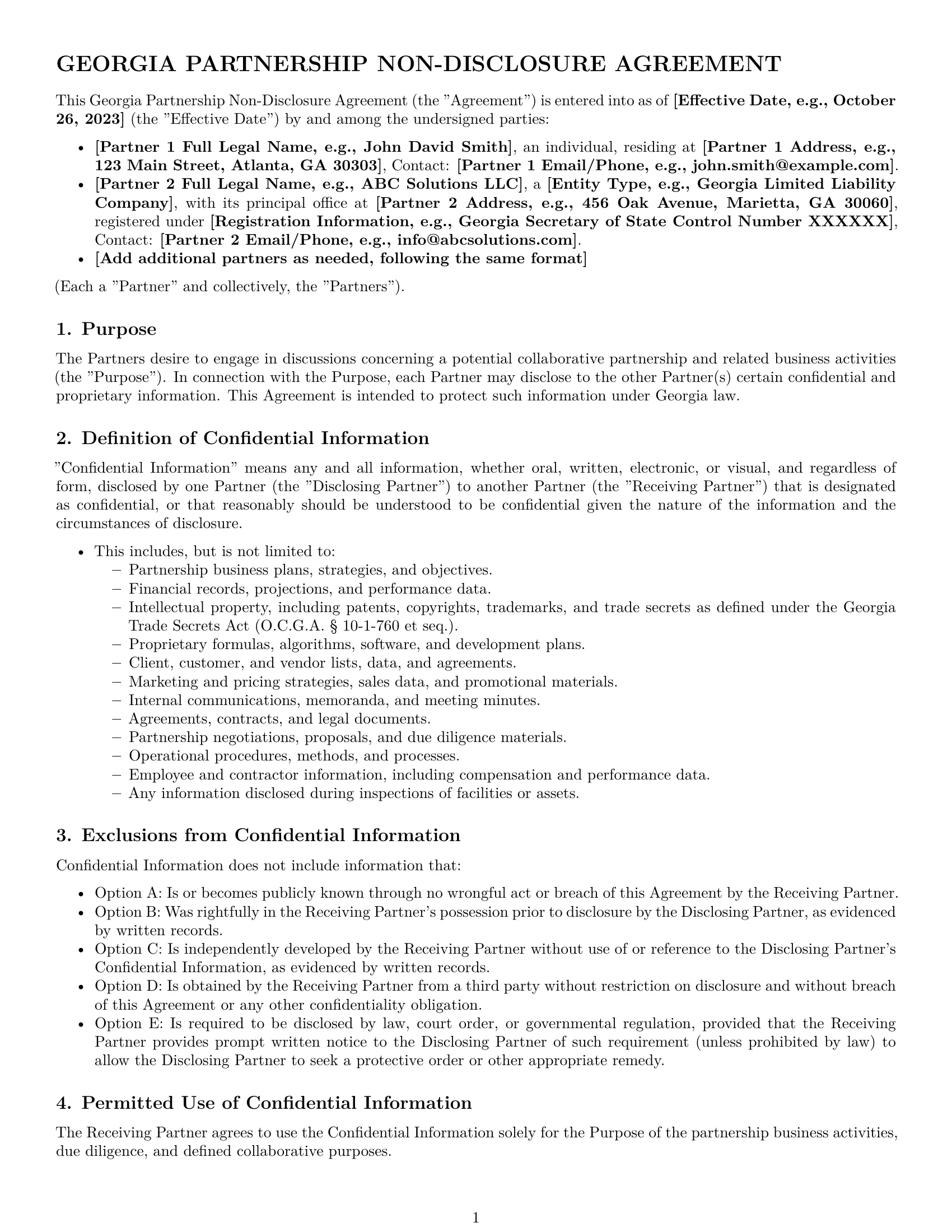 Preview page 1 of Pro Georgia partnership nda template