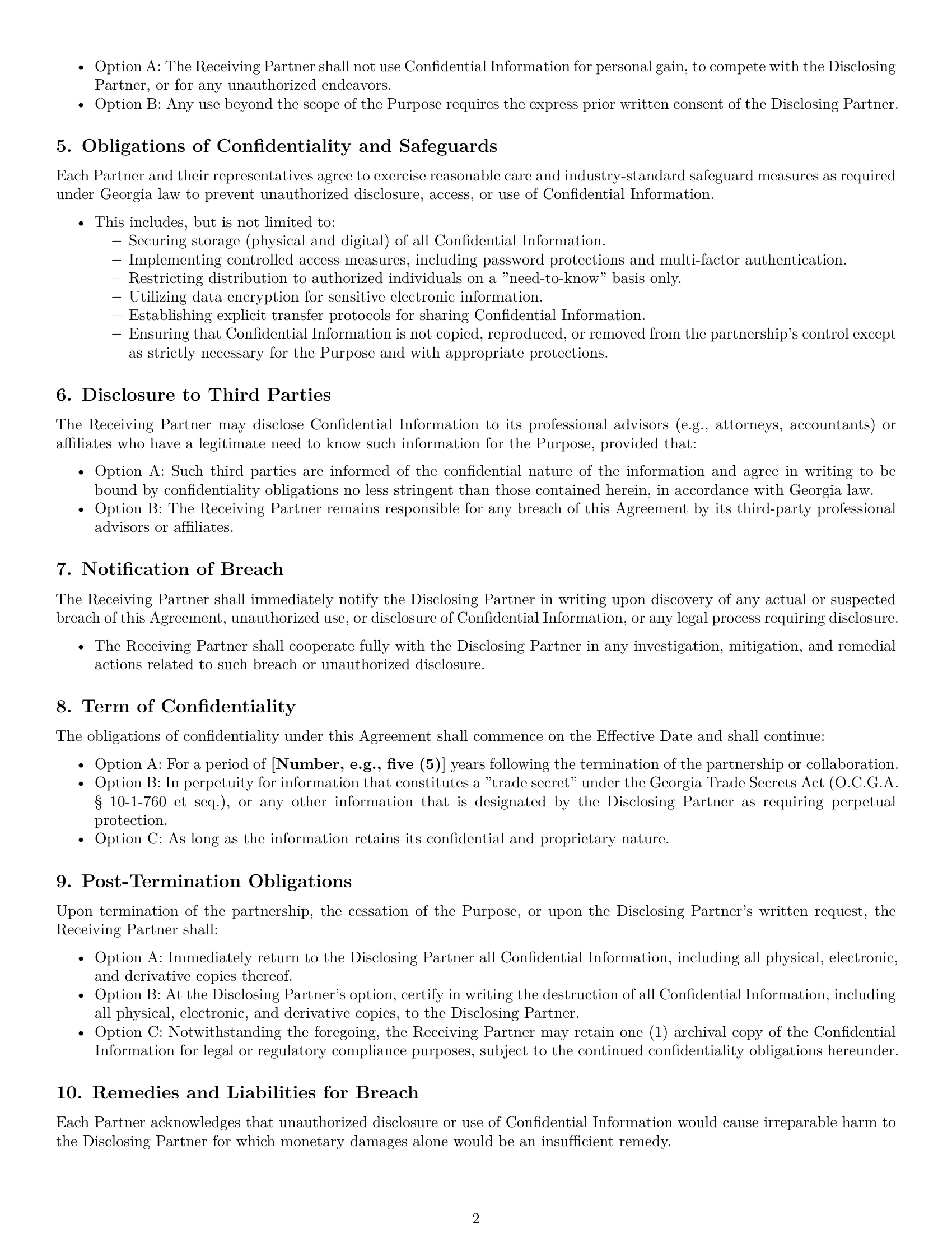 Preview page 2 of Pro Georgia partnership nda template