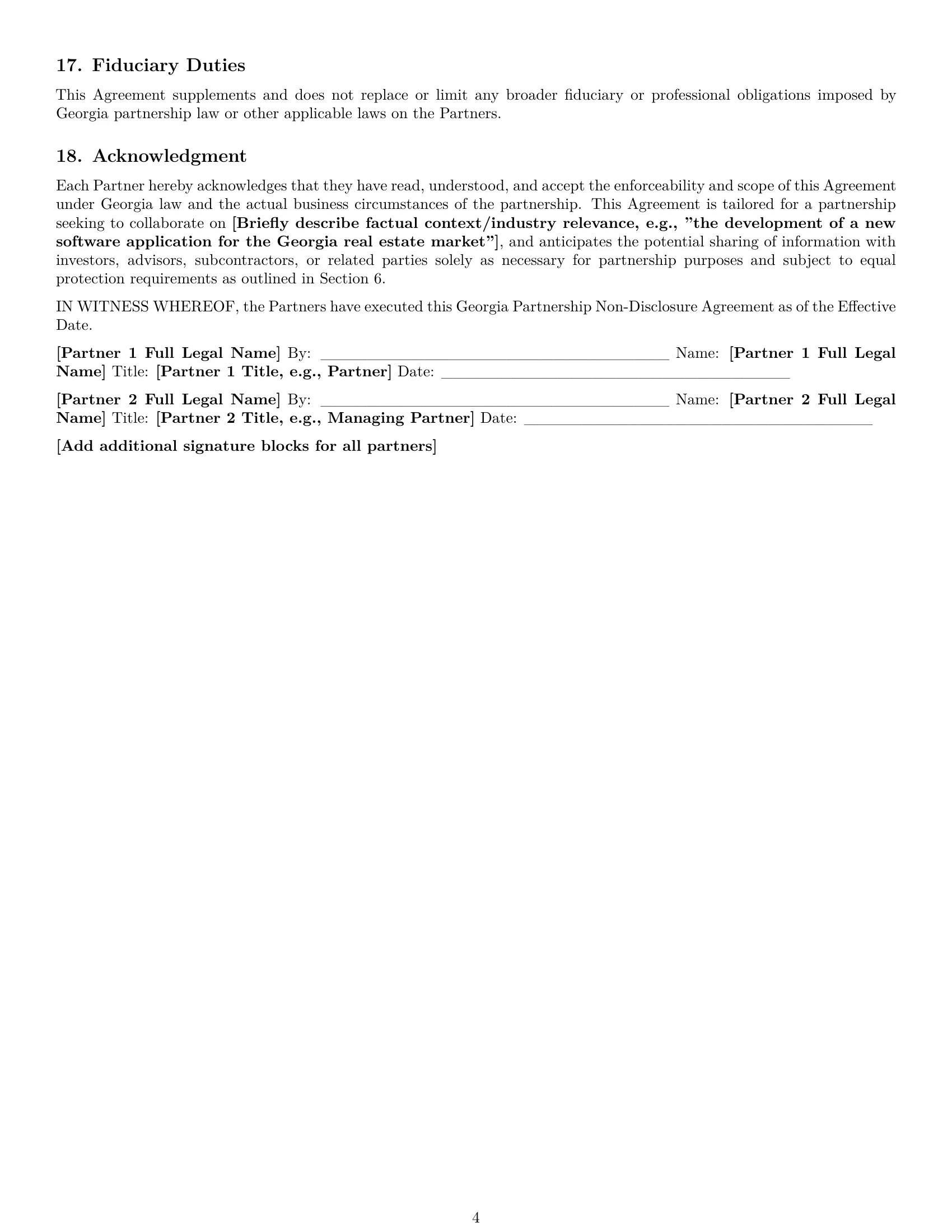 Preview page 4 of Pro Georgia partnership nda template