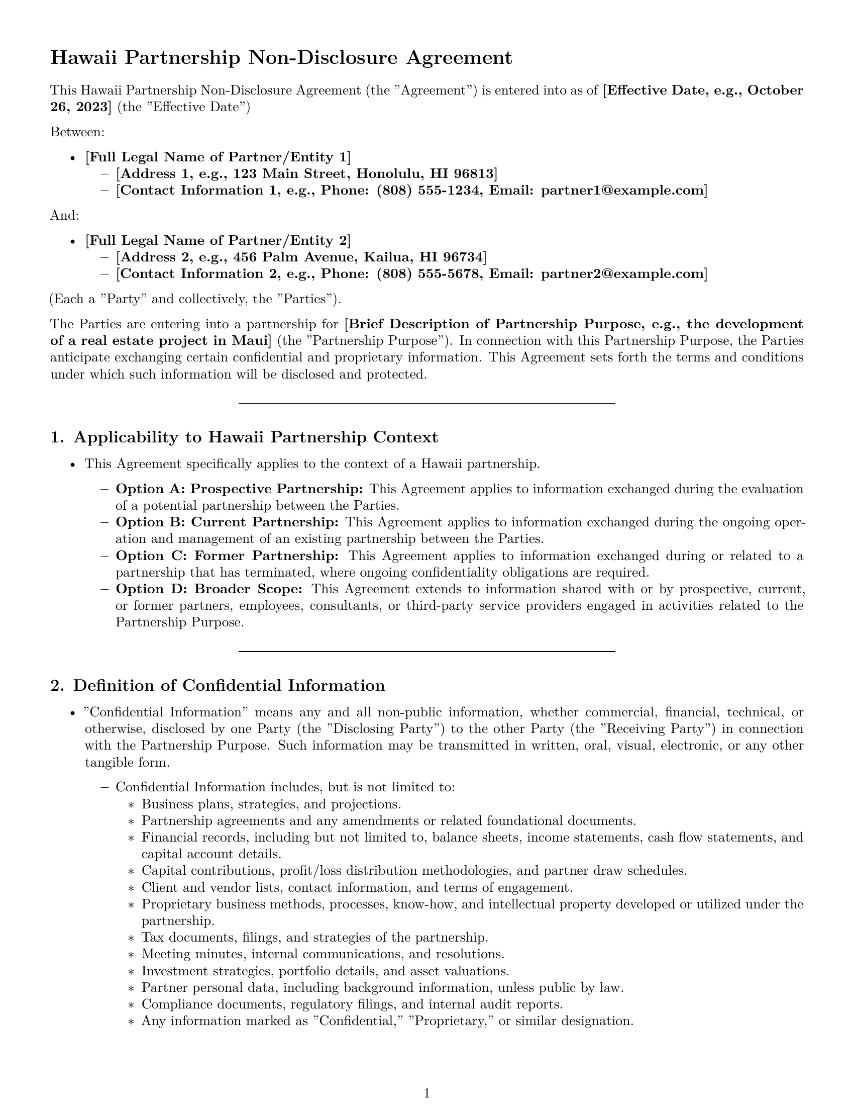 Preview page 1 of Pro Hawaii partnership nda template