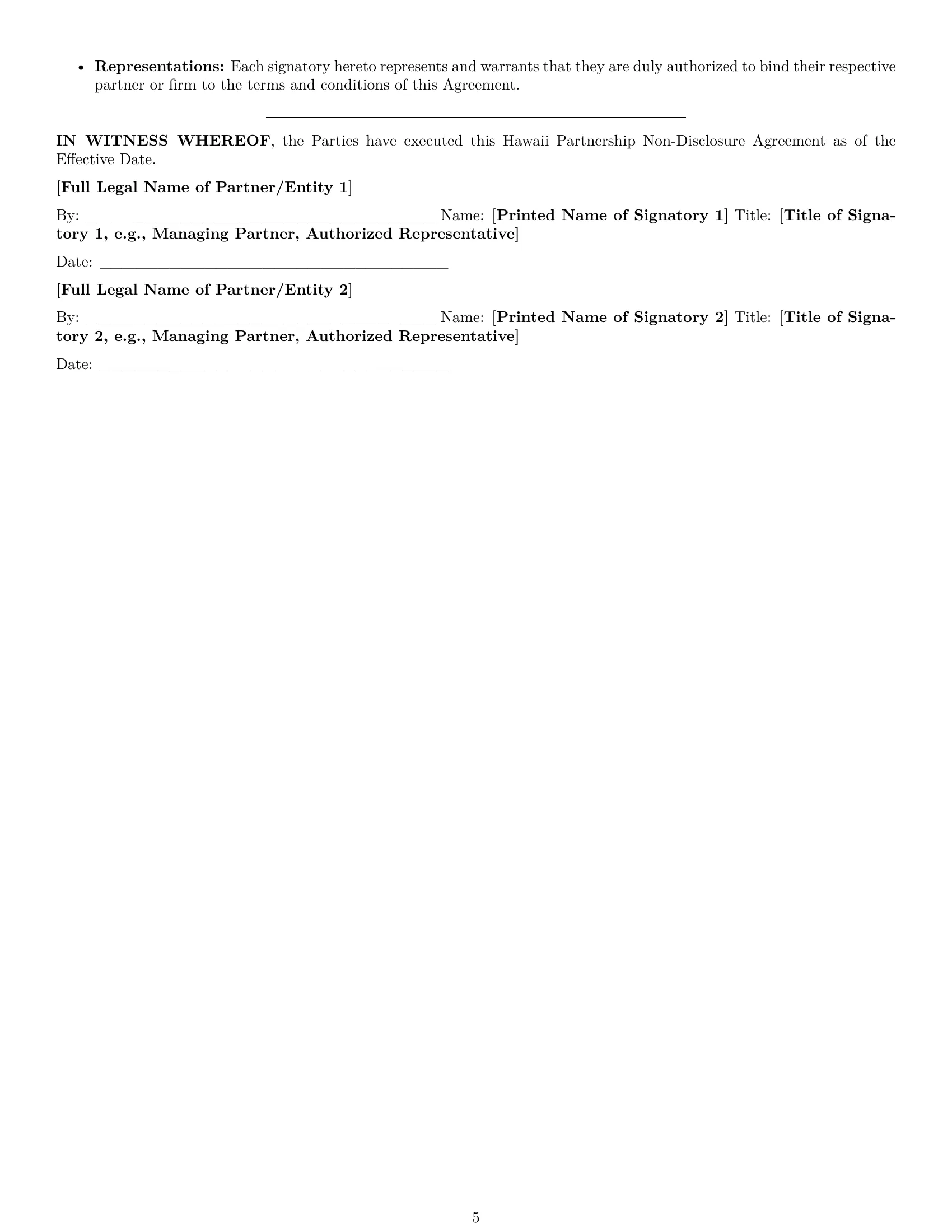 Preview page 5 of Pro Hawaii partnership nda template