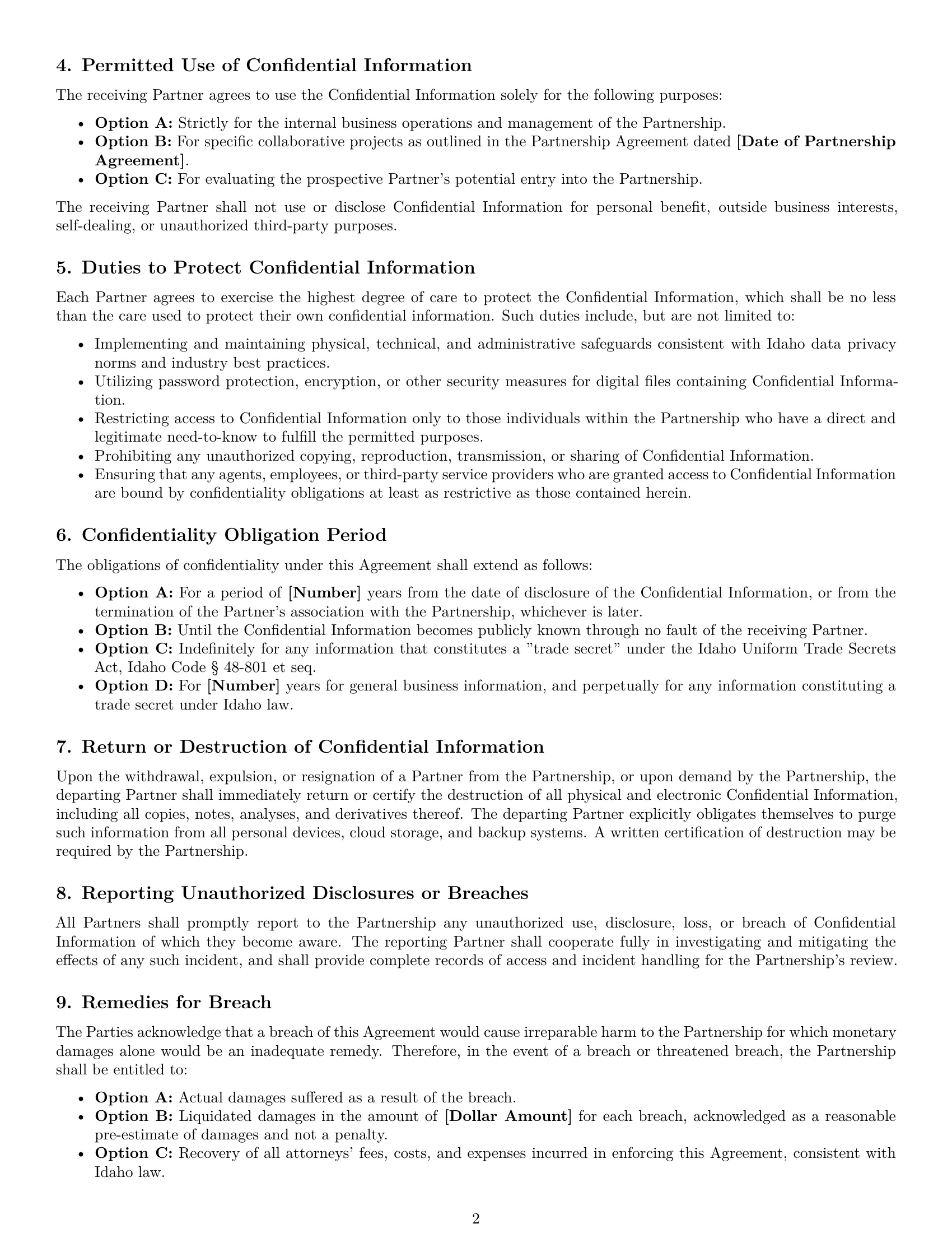 Preview page 2 of Pro Idaho partnership nda template