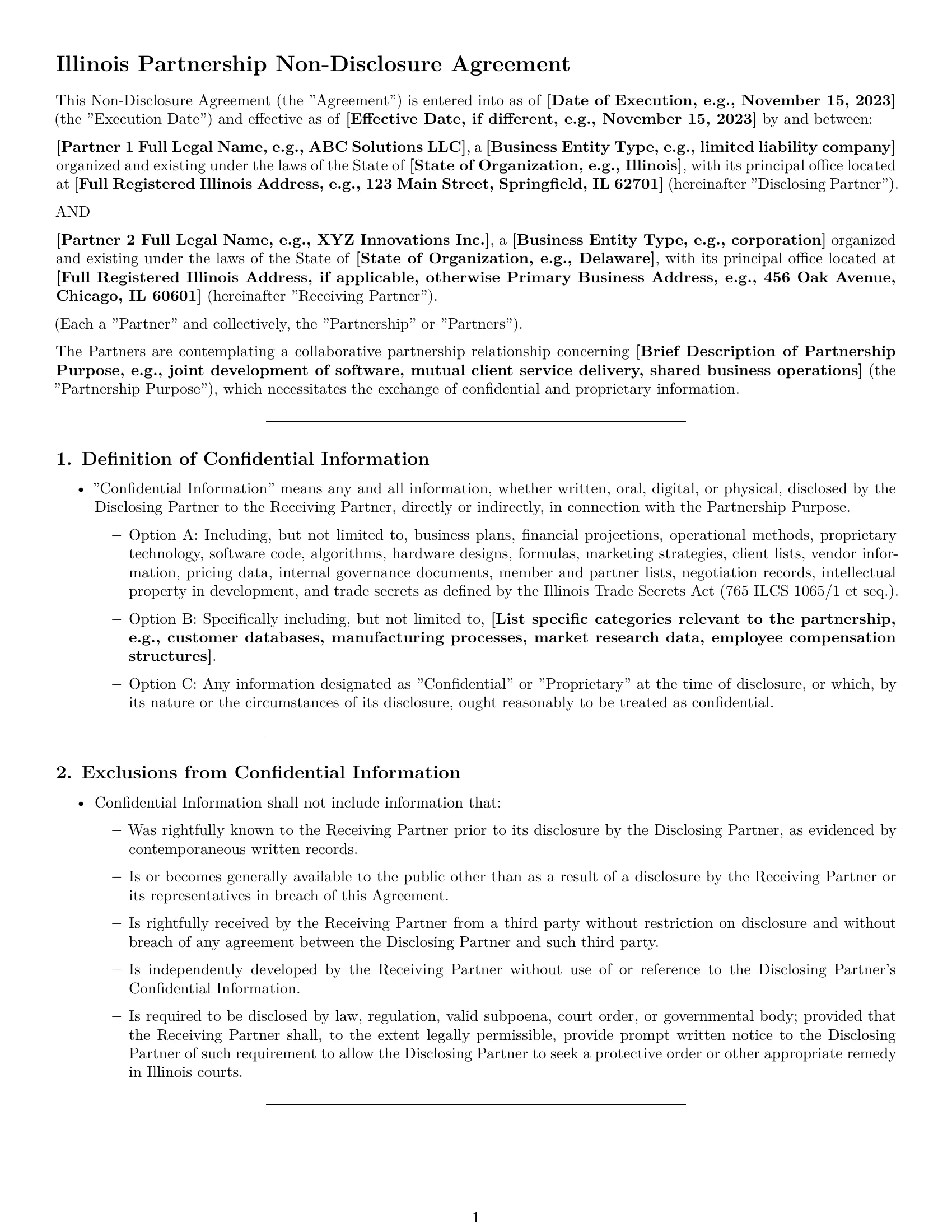 Preview page 1 of Pro Illinois partnership nda template