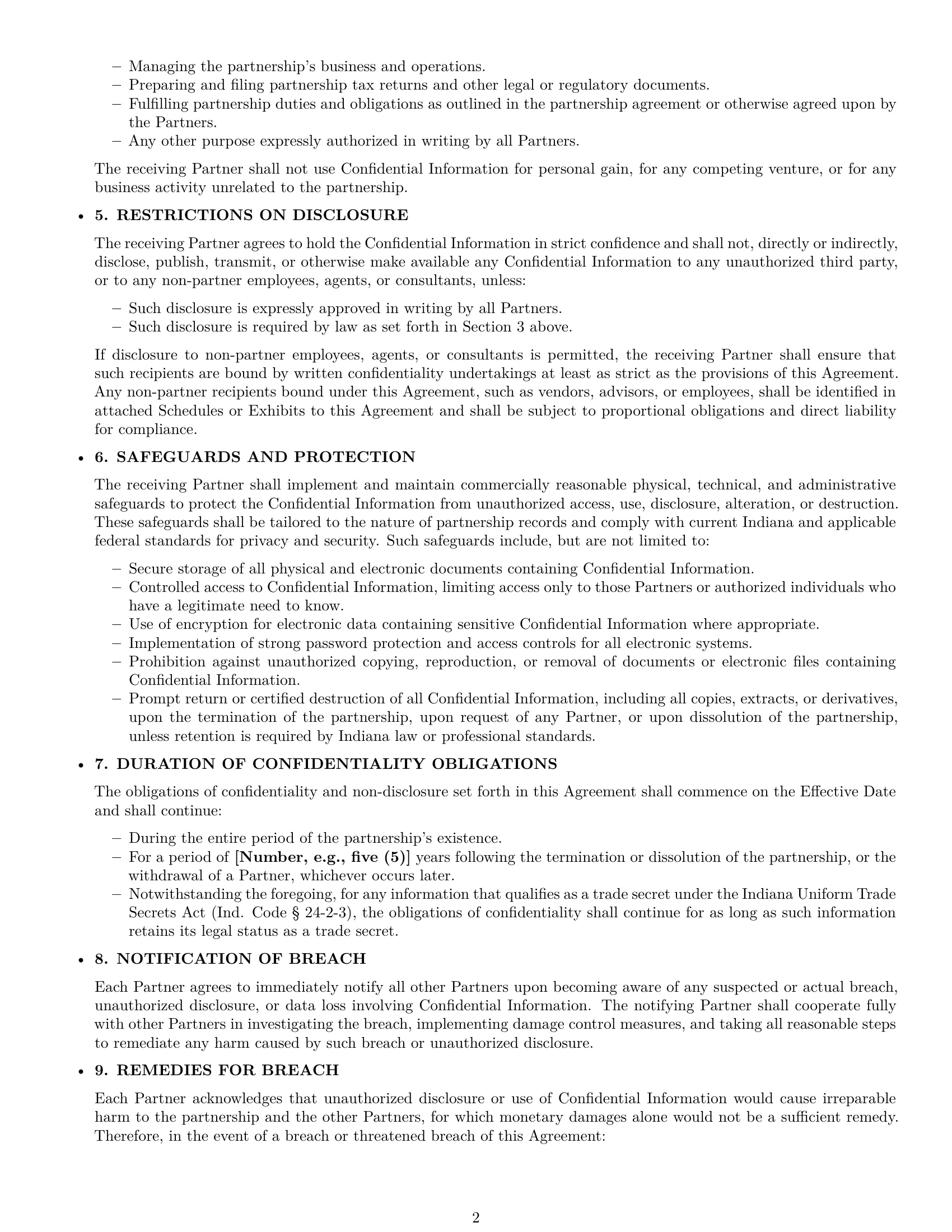 Preview page 2 of Pro Indiana partnership nda template