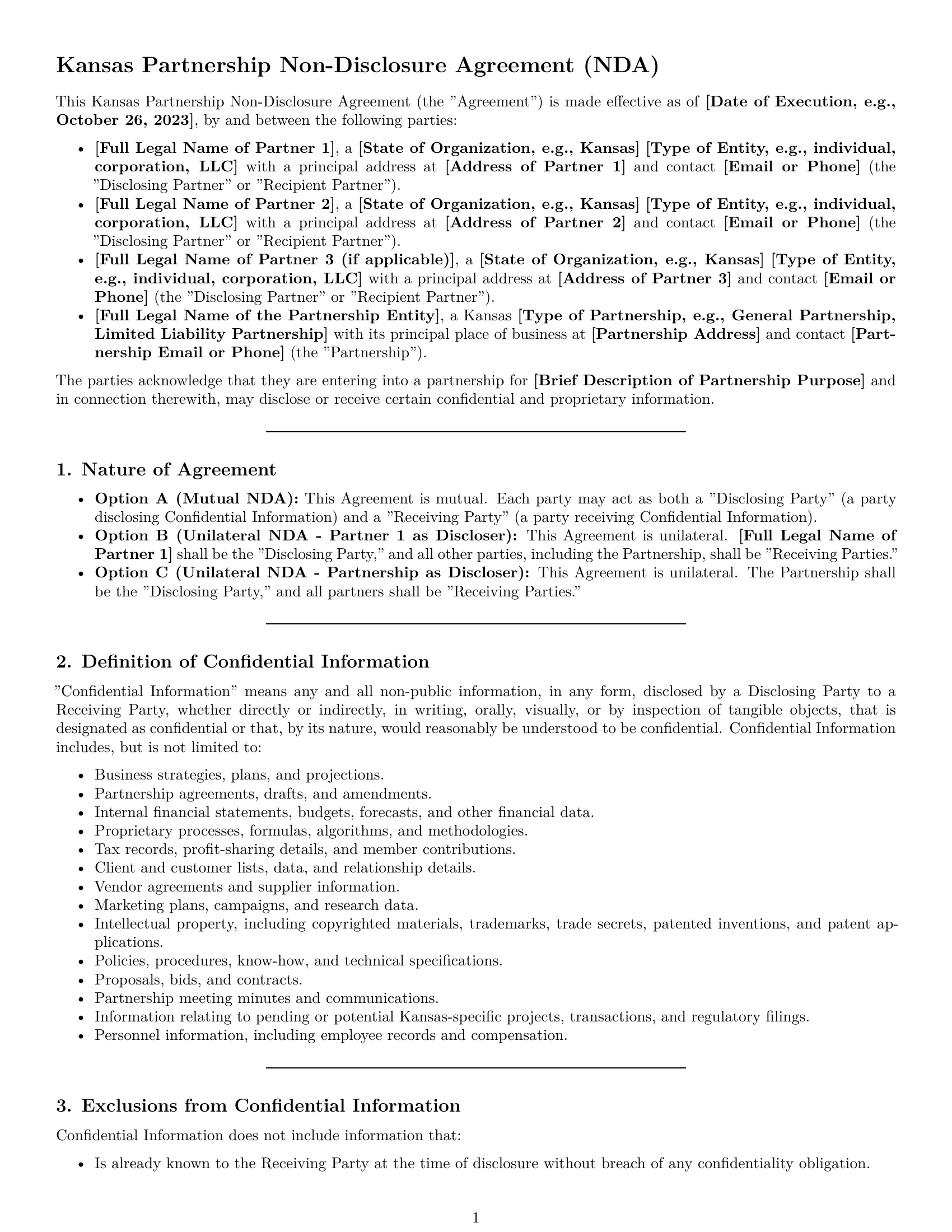 Preview page 1 of Pro Kansas partnership nda template