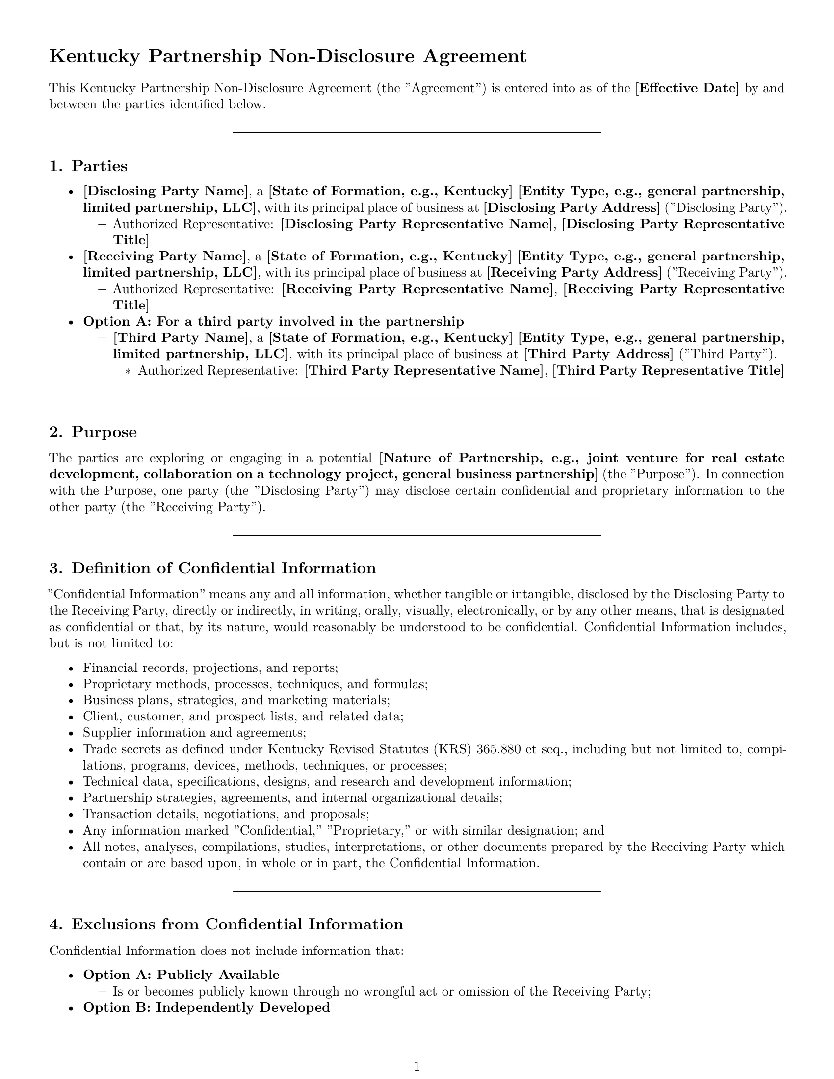 Preview page 1 of Pro Kentucky partnership nda template