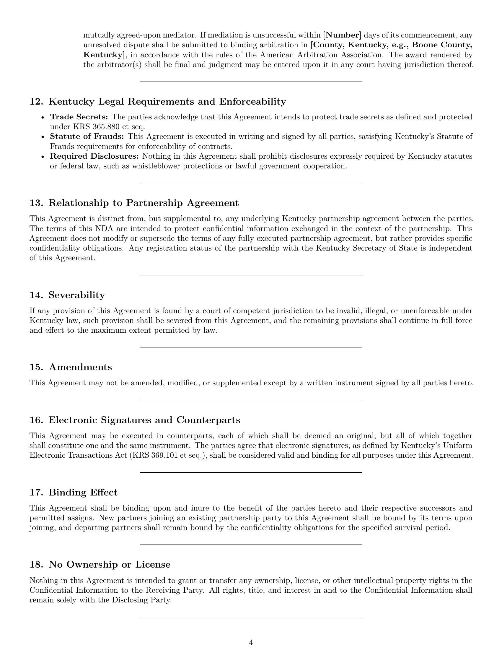 Preview page 4 of Pro Kentucky partnership nda template